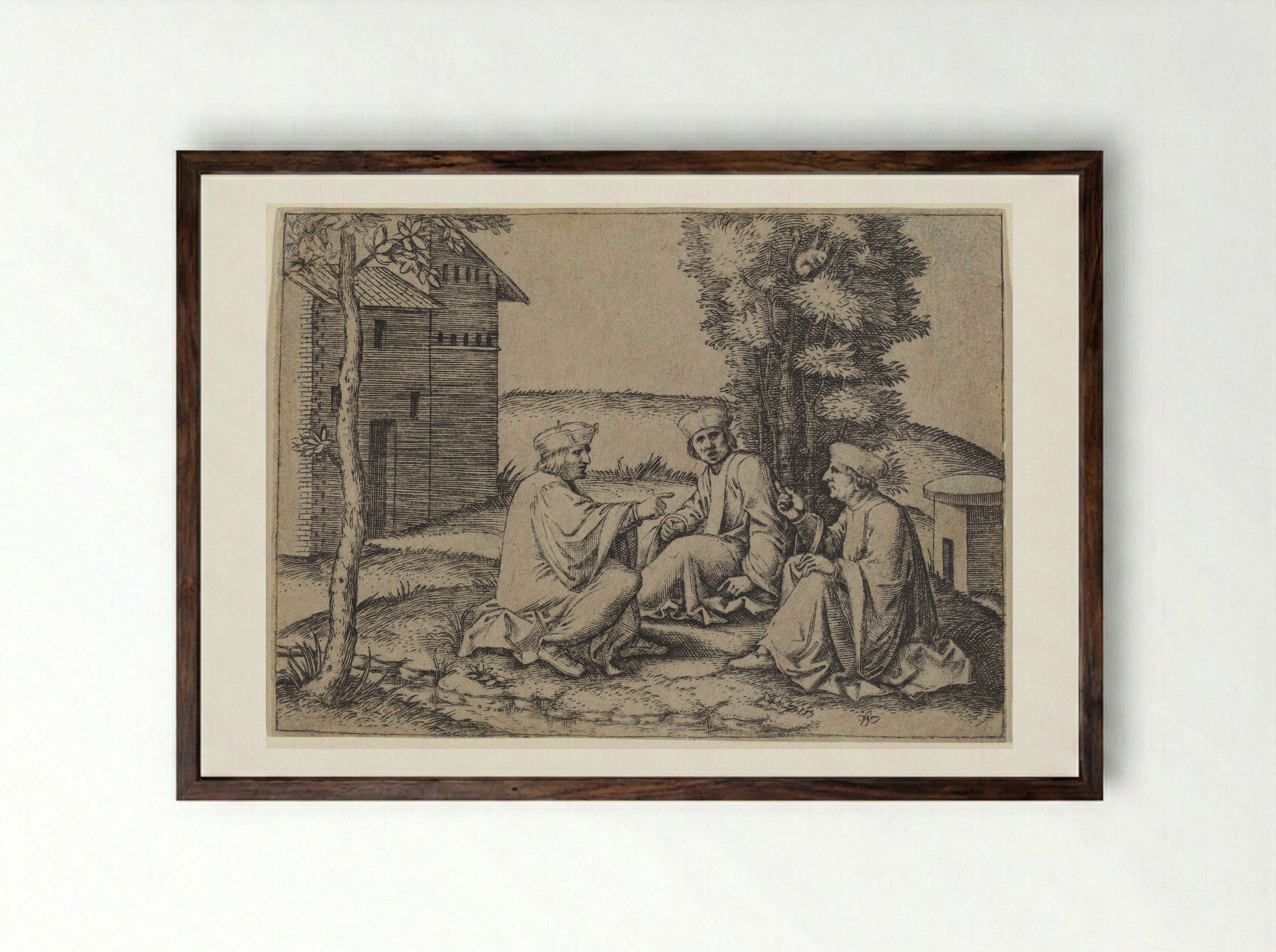 Three Doctors - Marcantonio Raimondi - Framed Print Dark Wood