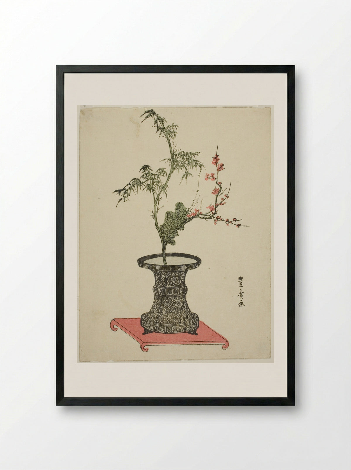 Three Friends Ikebana - Utagawa Toyohiro - Framed Print Black