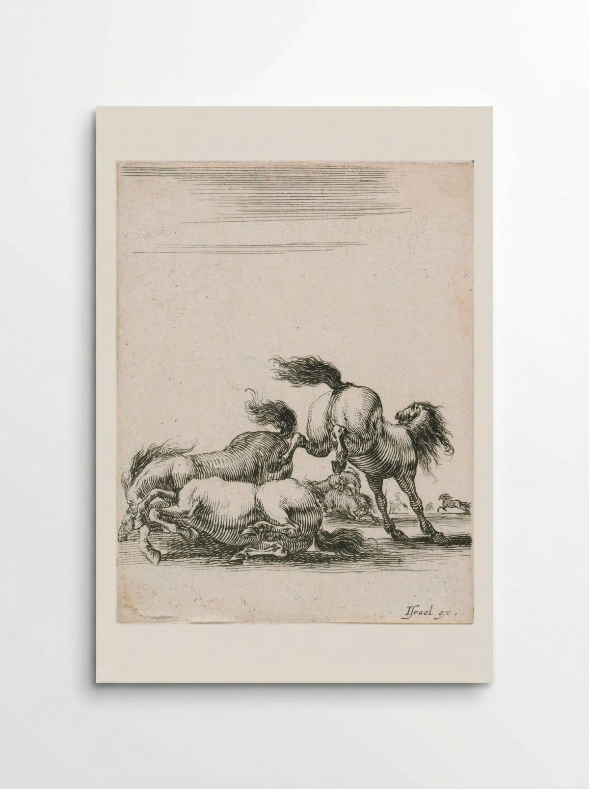Three Horses Fighting - Stefano Della Bella - Poster