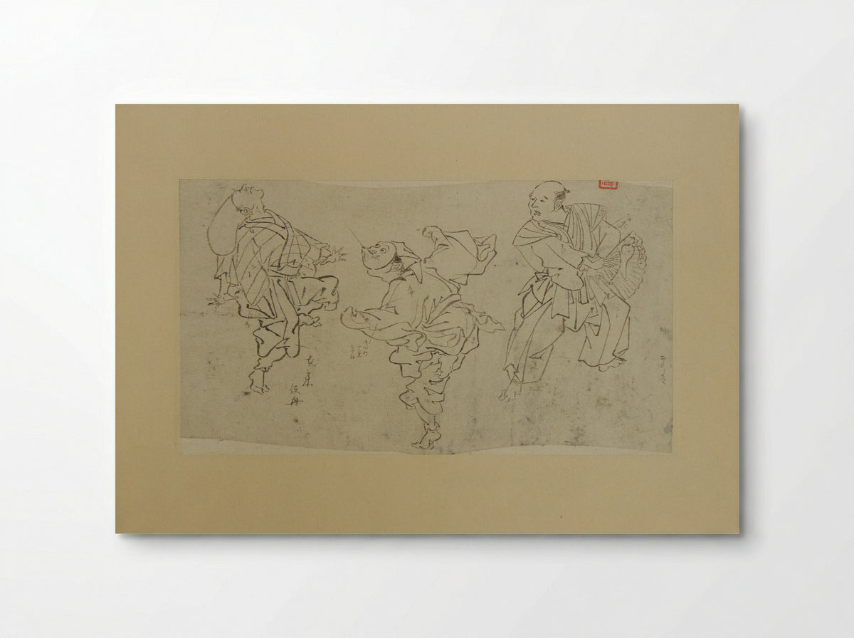 Three Kyōgen Dancers - Kawanabe Kyōsai - Poster