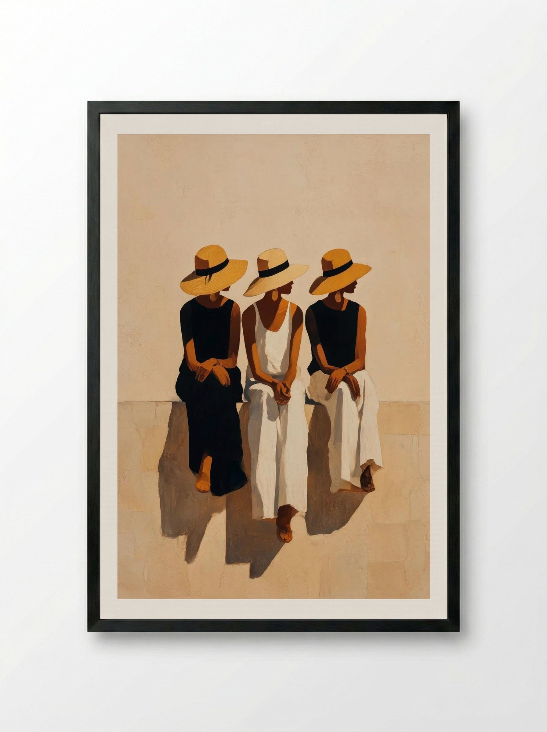 Three Ladies in Sunlight – Minimalist Summer Portrait Print.png - Framed Print Black