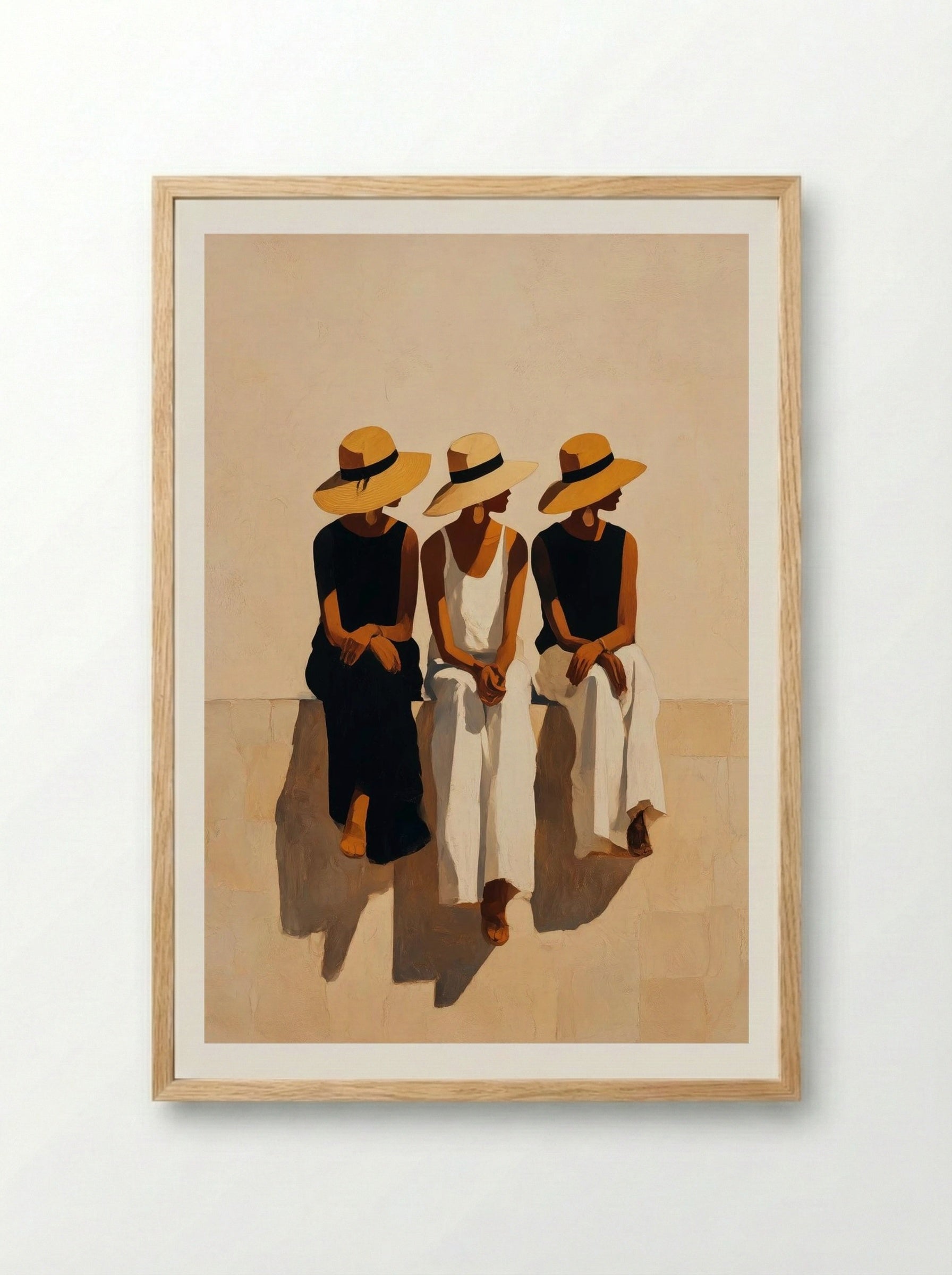 Three Ladies in Sunlight – Minimalist Summer Portrait Print.png - Framed Print Wood