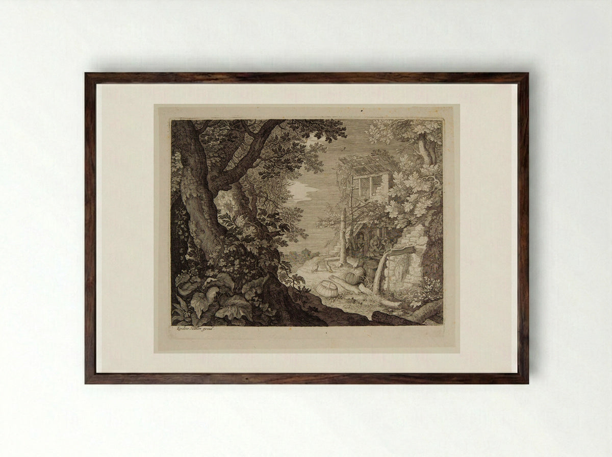 Three Men Drinking - Aegidius Sadeler II - Framed Print Dark Wood