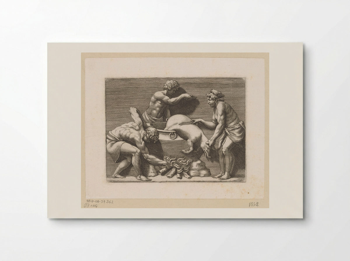 Three Men Sacrificing a Pig - Adamo Scultori - Poster
