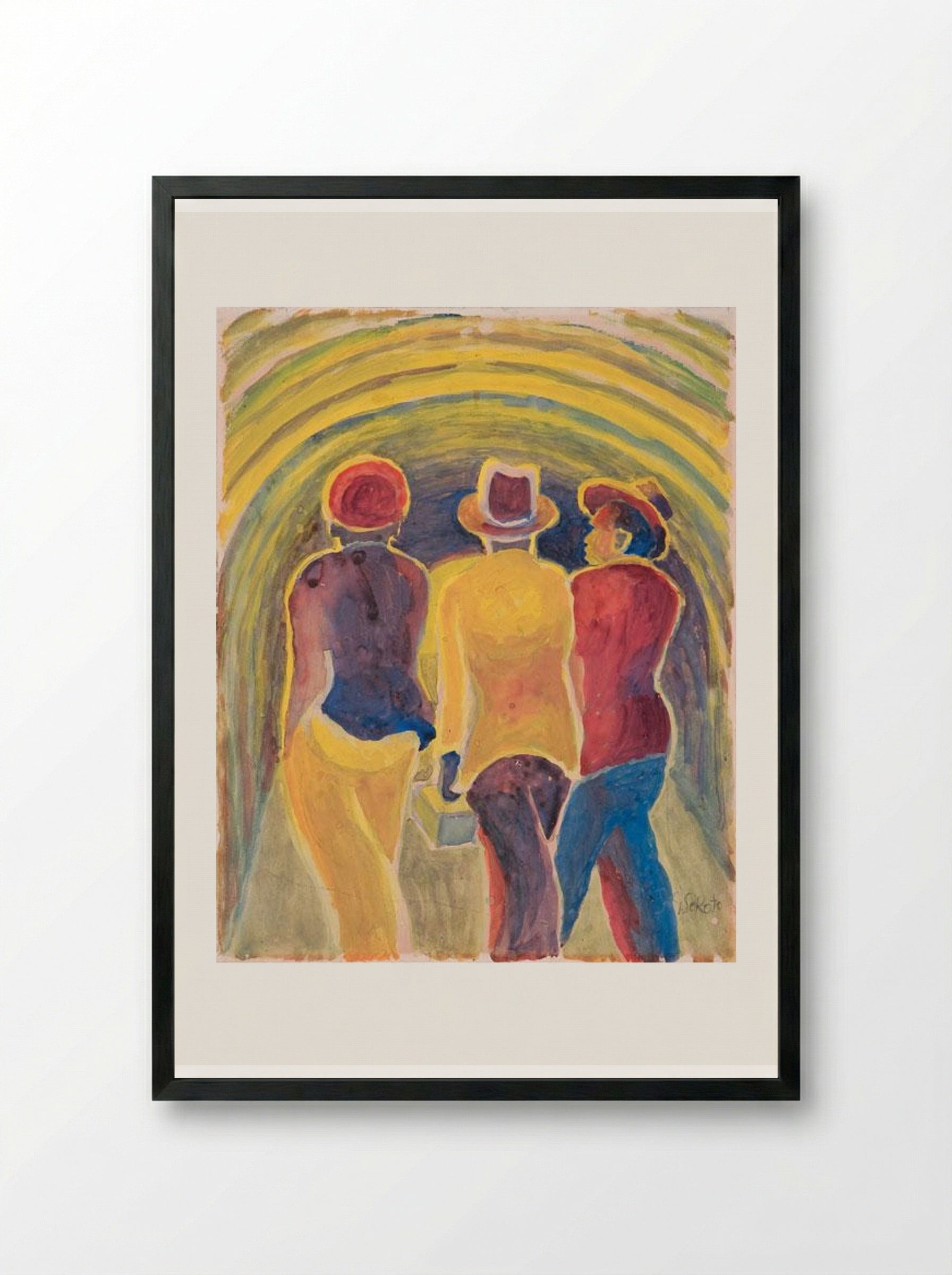Three Men Walking - Gerard Sekoto - Framed Print Black
