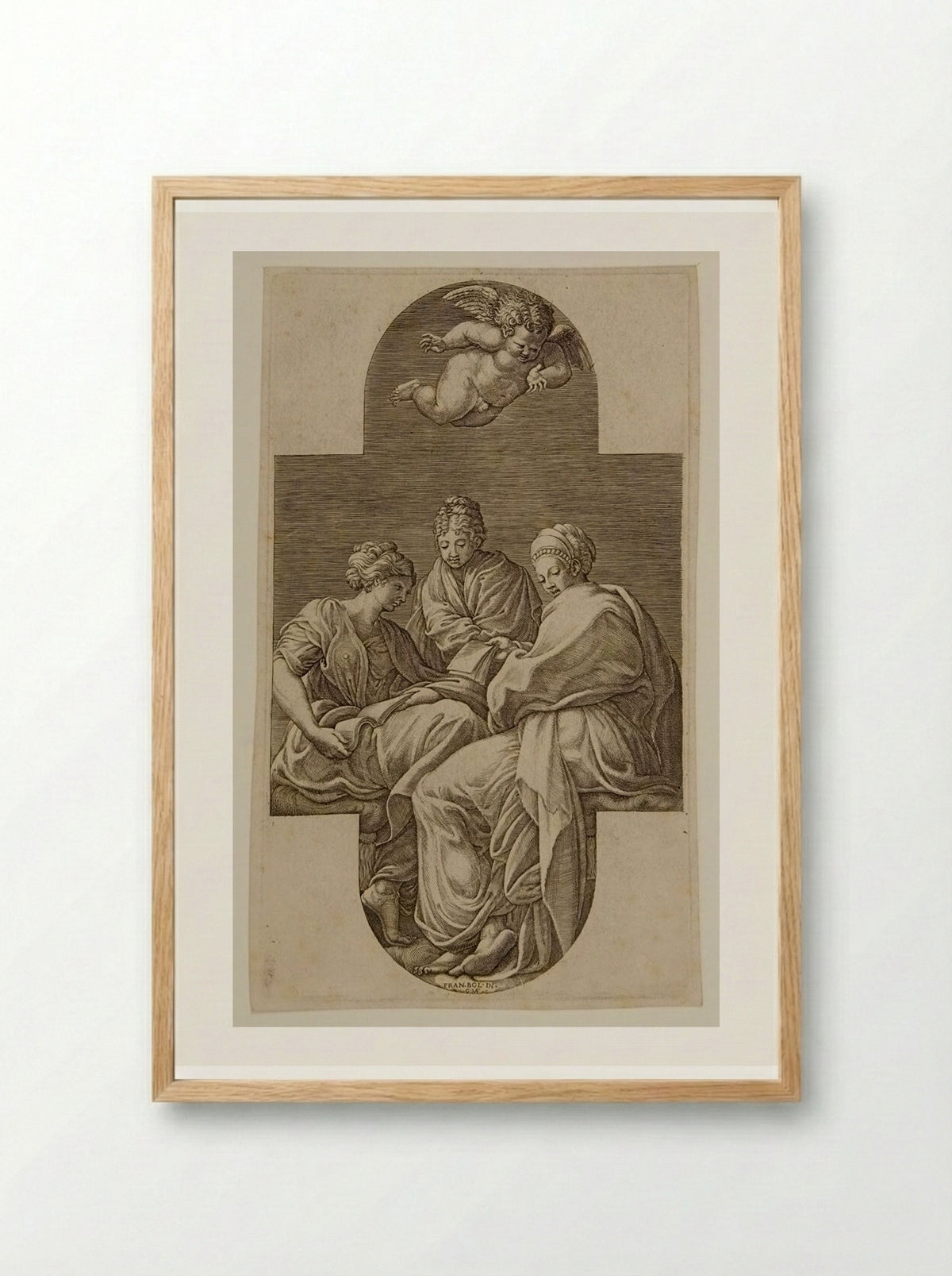 Three Muses and a Putto with a Lyre - Giorgio Ghisi - Framed Print Wood