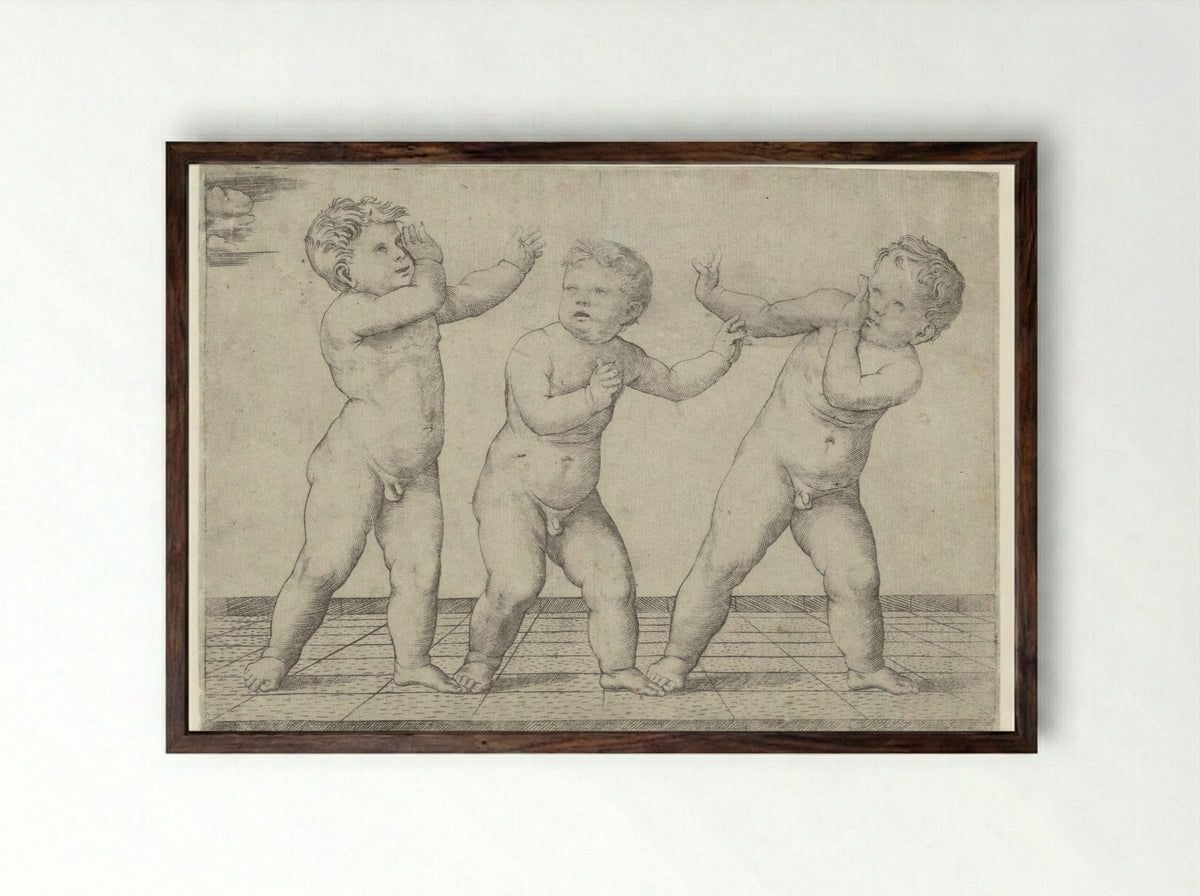Three Naked Boys - Giacomo Francia - Framed Print Dark Wood