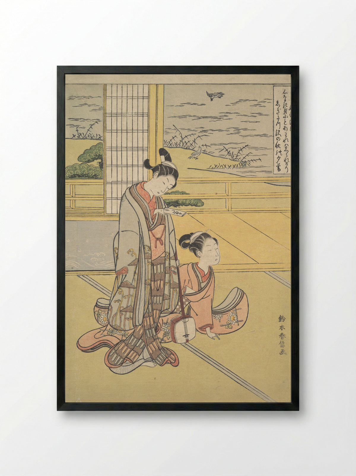Three Poems from the Later Collection of Japanese Poems (Gosen wakashū) - Suzuki Harunobu - Framed Print Black