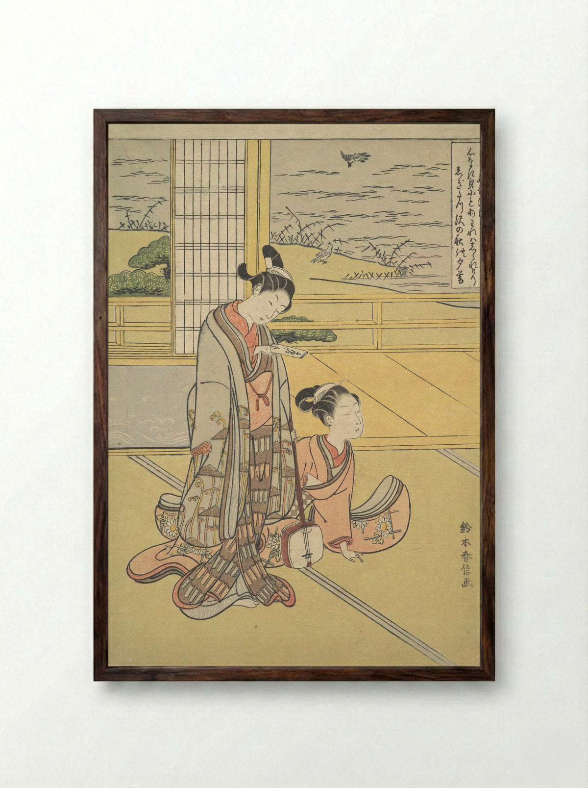 Three Poems from the Later Collection of Japanese Poems (Gosen wakashū) - Suzuki Harunobu - Framed Print Dark Wood
