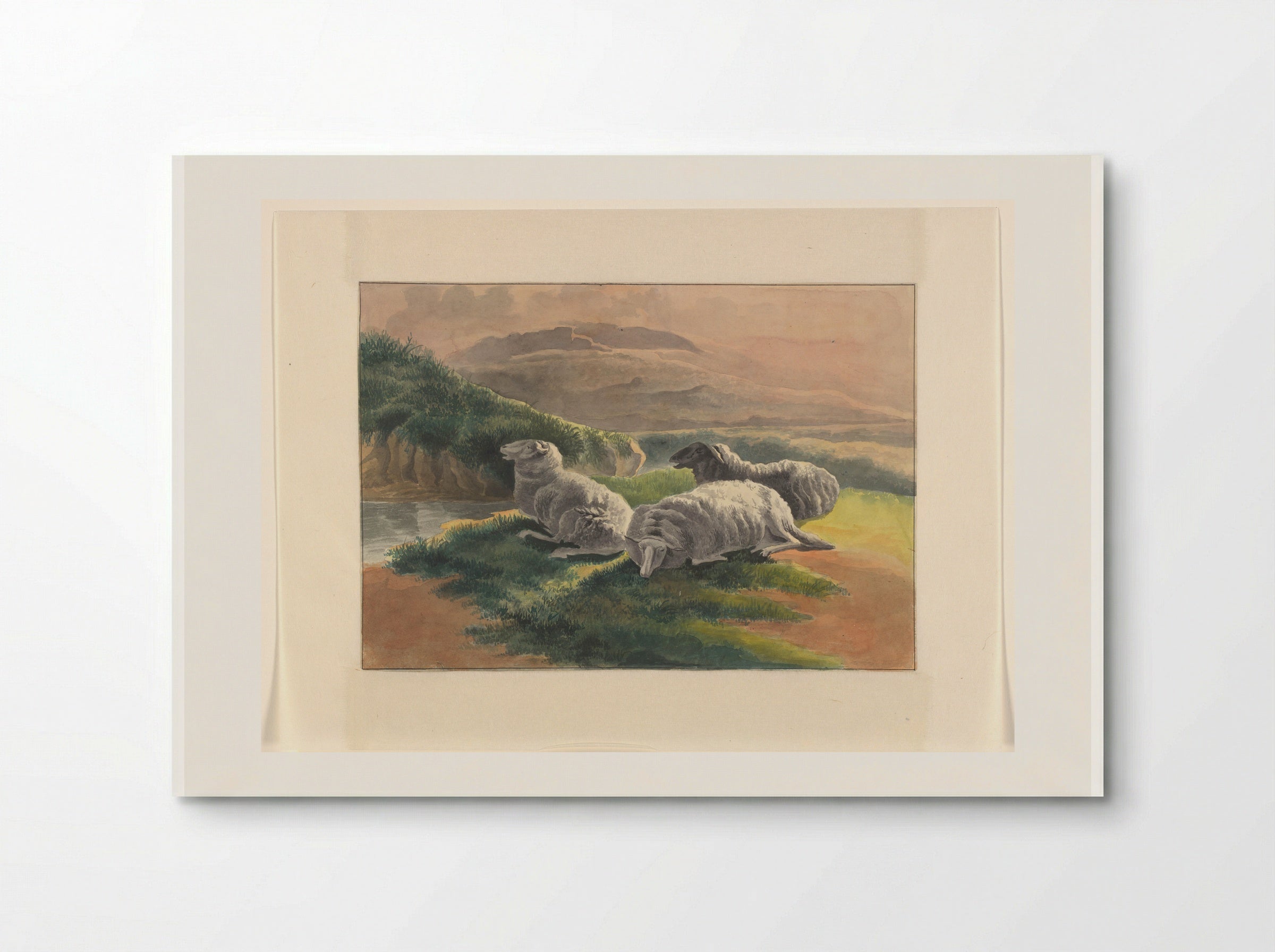 Three Sheep in a Landscape at Sunset - Johannes van Reijn - Poster