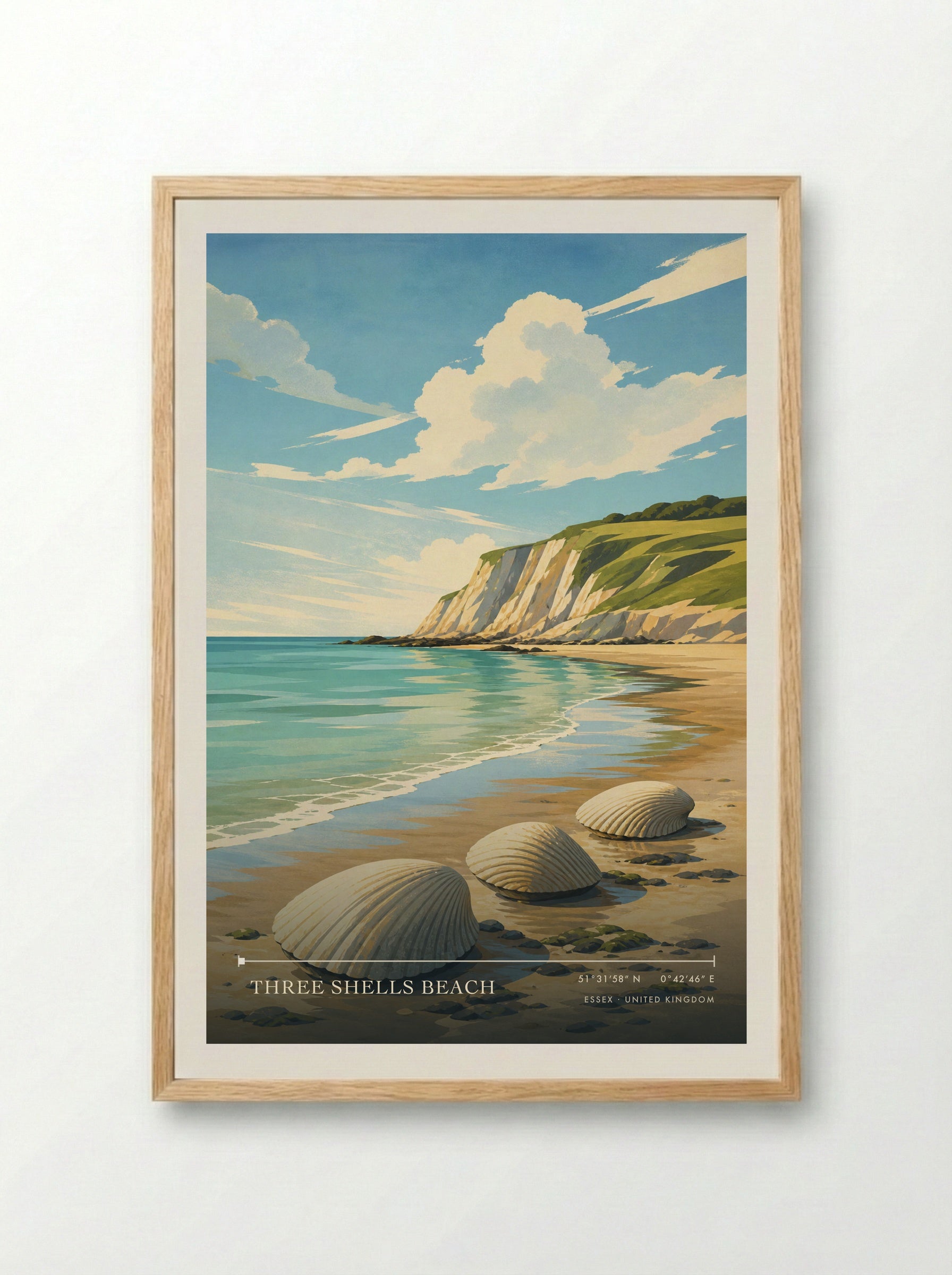 Three Shells Beach Essex United Kingdom Travel Poster - Framed Print Wood