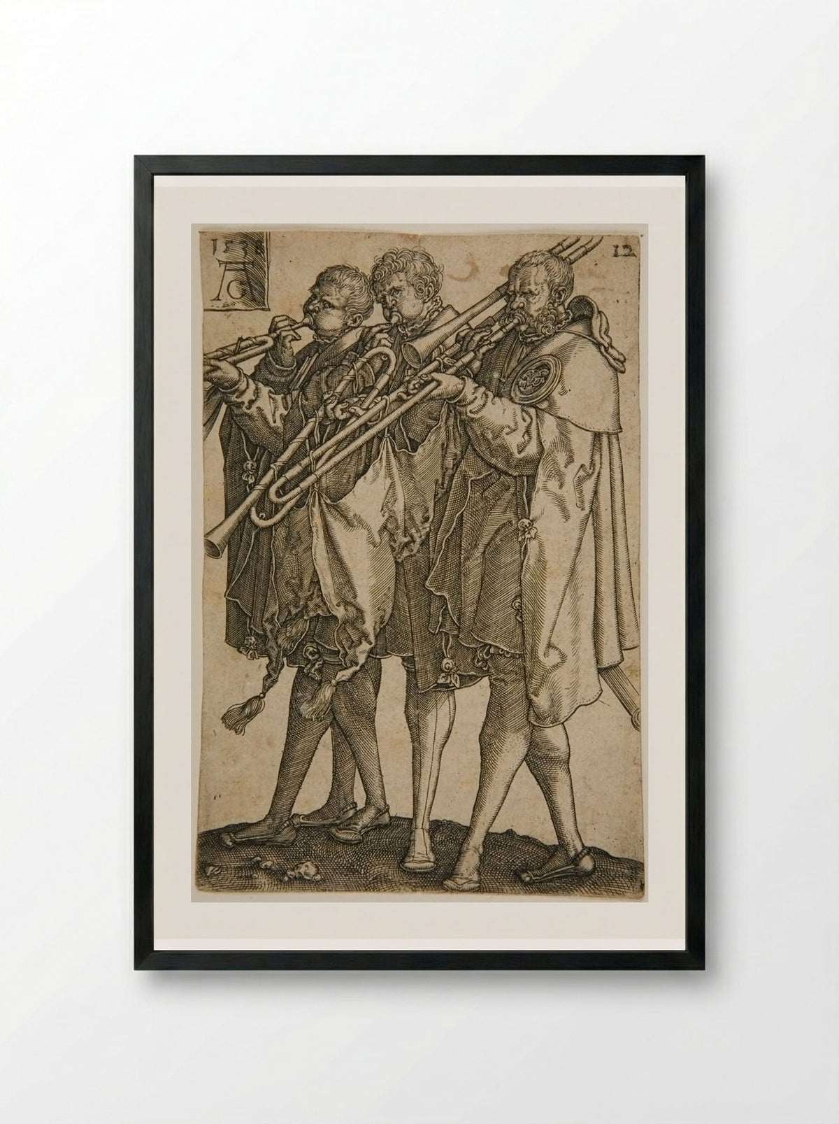 Three Trombonists - Heinrich Aldegrever - Framed Print Black
