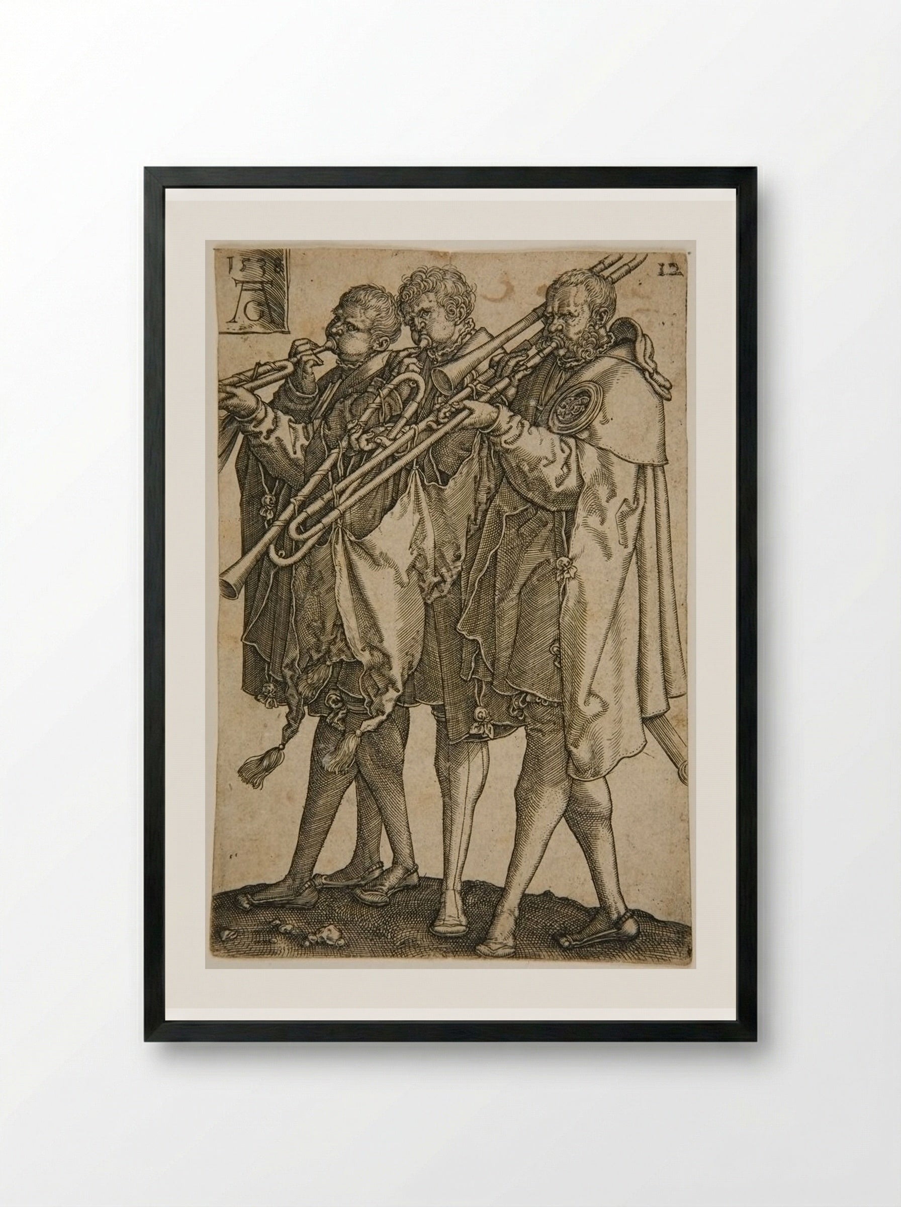 Three Trombonists - Heinrich Aldegrever - Framed Print Black