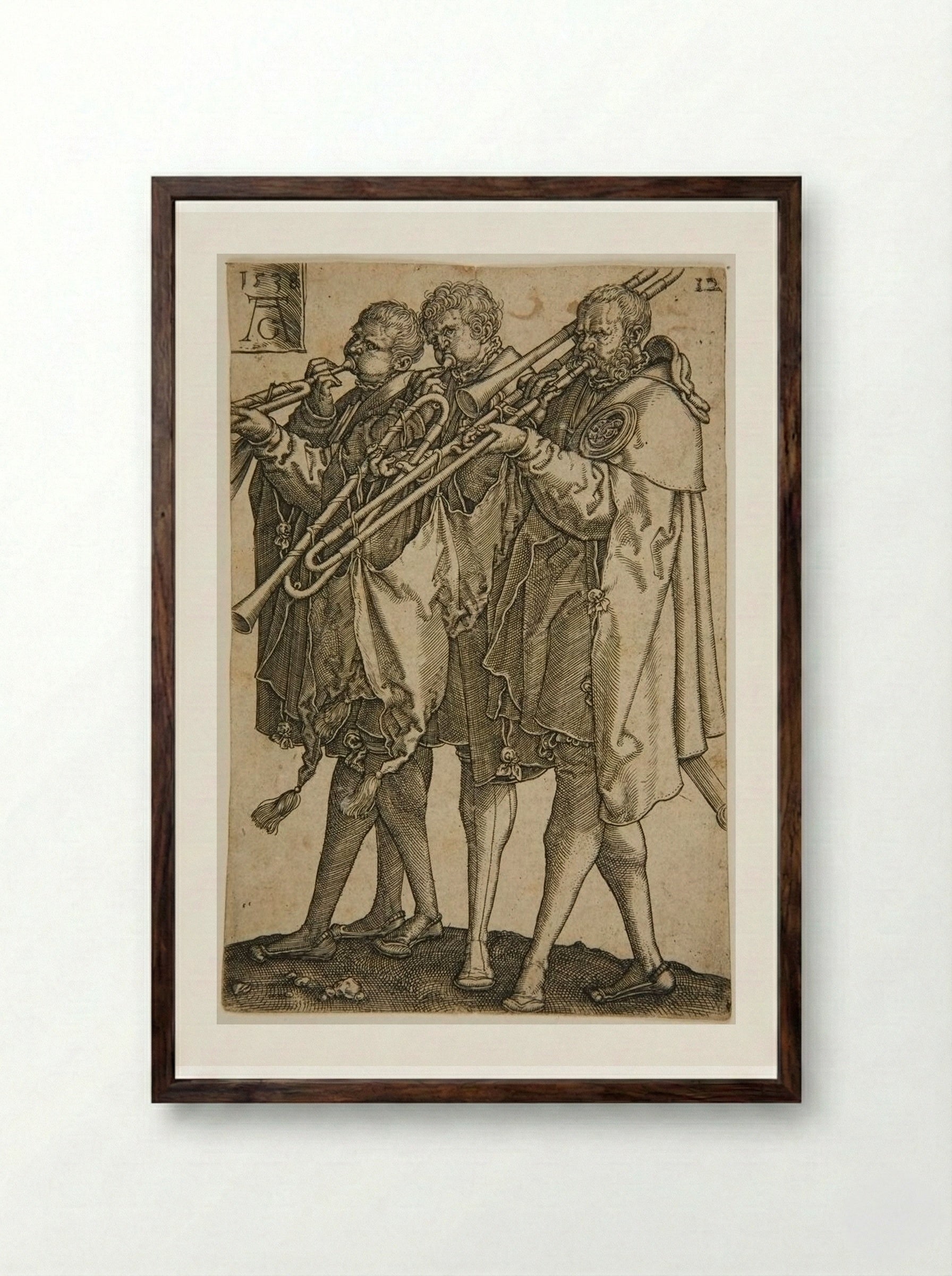 Three Trombonists - Heinrich Aldegrever - Framed Print Dark Wood