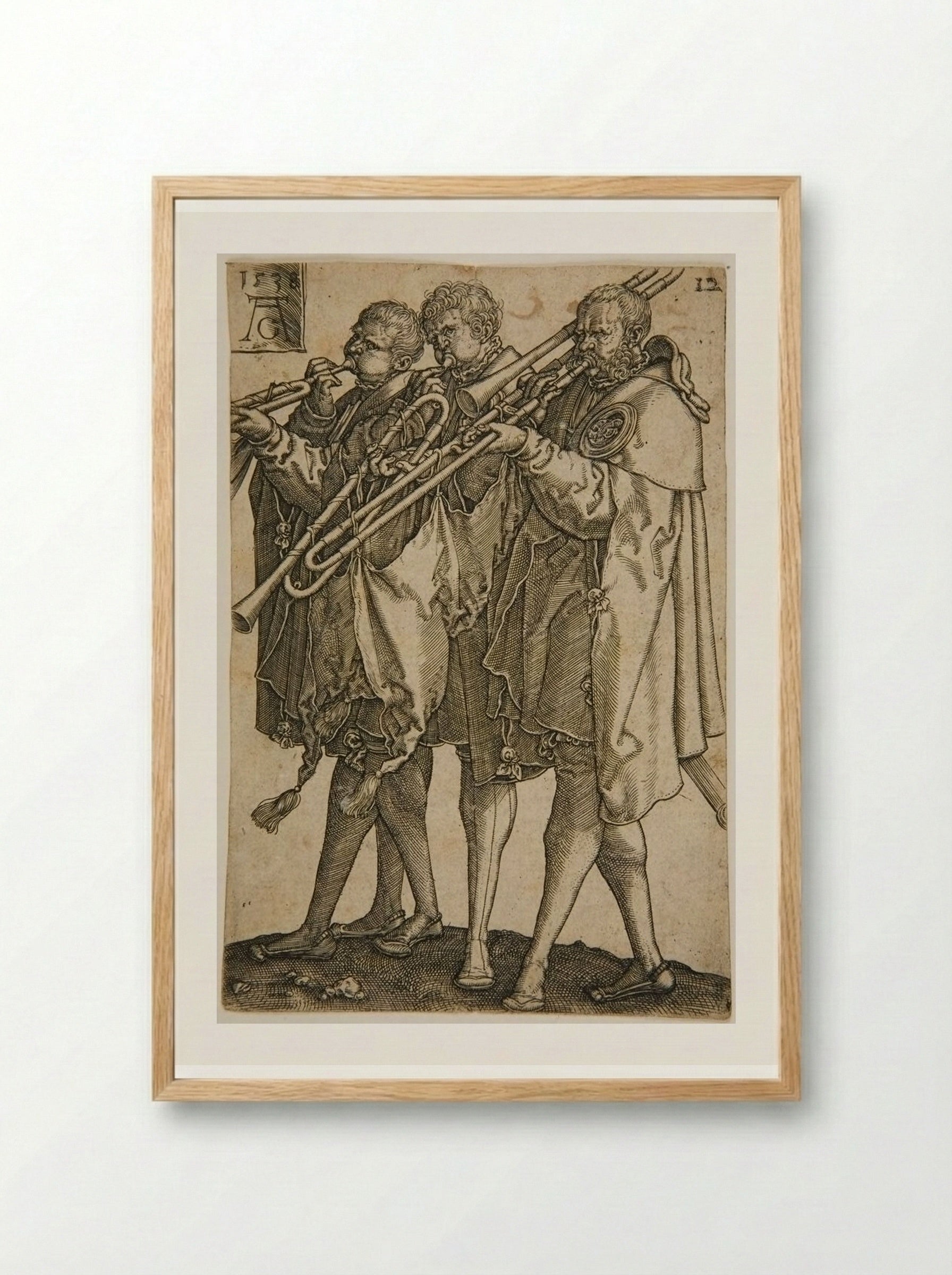 Three Trombonists - Heinrich Aldegrever - Framed Print Wood