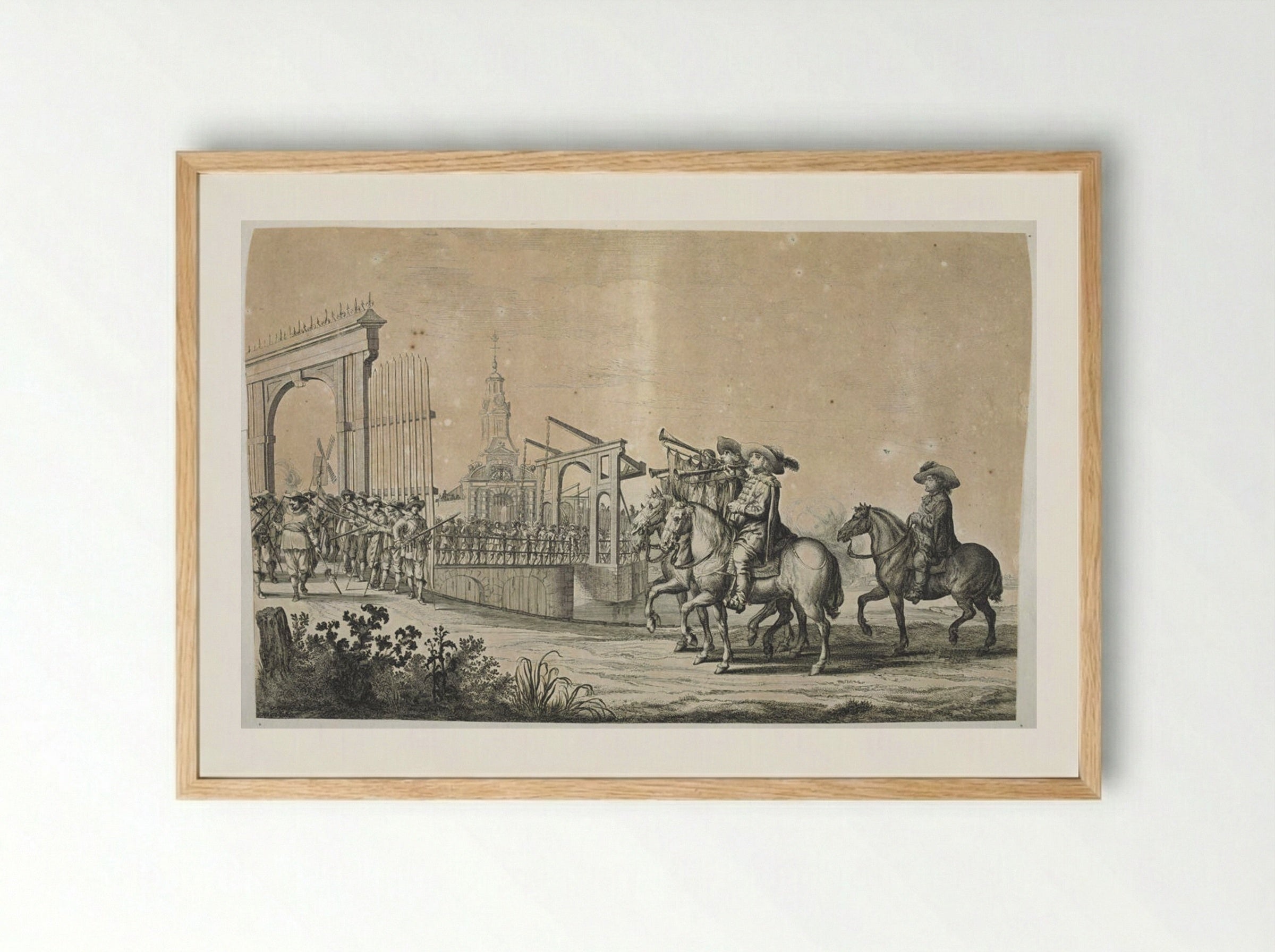 Three Trumpeters at the Gates of Amsterdam - Pieter Nolpe - Framed Print Wood