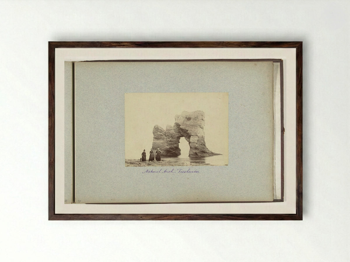 Three Women Before a Rock Arch at Freshwater Bay, Isle of Wight - Henry Pauw van Wieldrecht - Framed Print Dark Wood