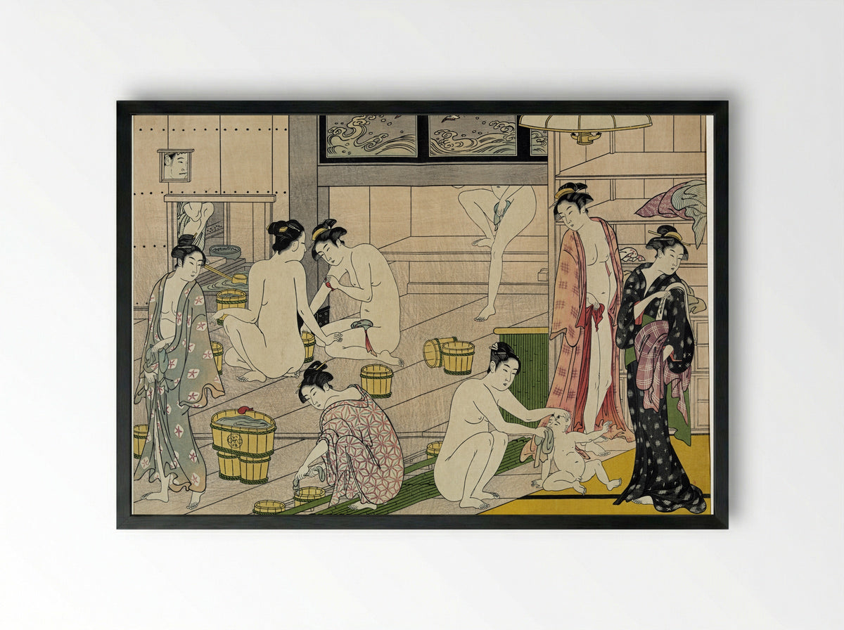 Three Women after a Bath, from the series A Brocade of Eastern Manners - Torii Kiyonaga - Framed Print Black