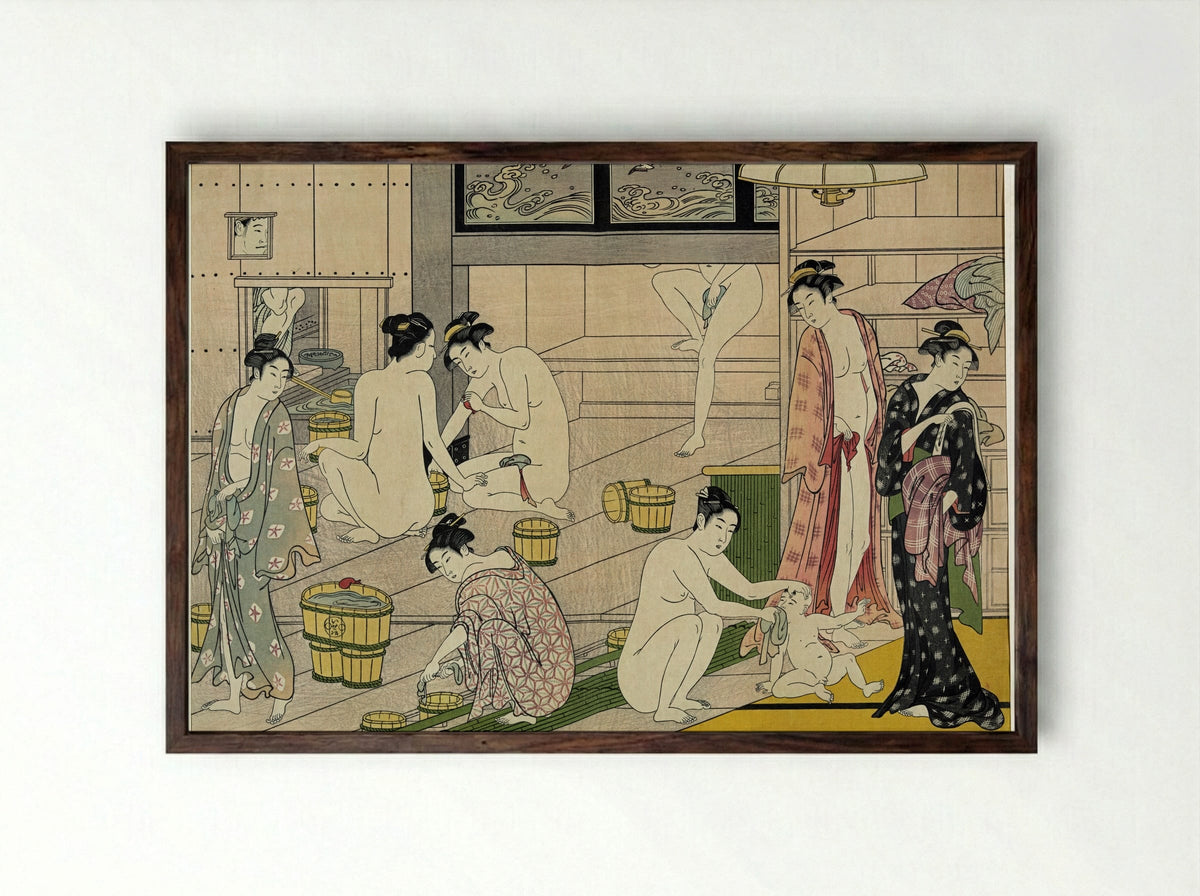 Three Women after a Bath, from the series A Brocade of Eastern Manners - Torii Kiyonaga - Framed Print Dark Wood