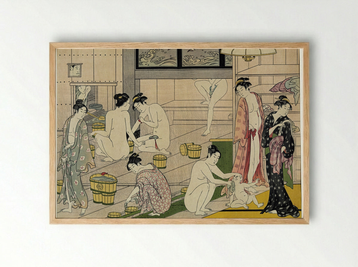 Three Women after a Bath, from the series A Brocade of Eastern Manners - Torii Kiyonaga - Framed Print Wood