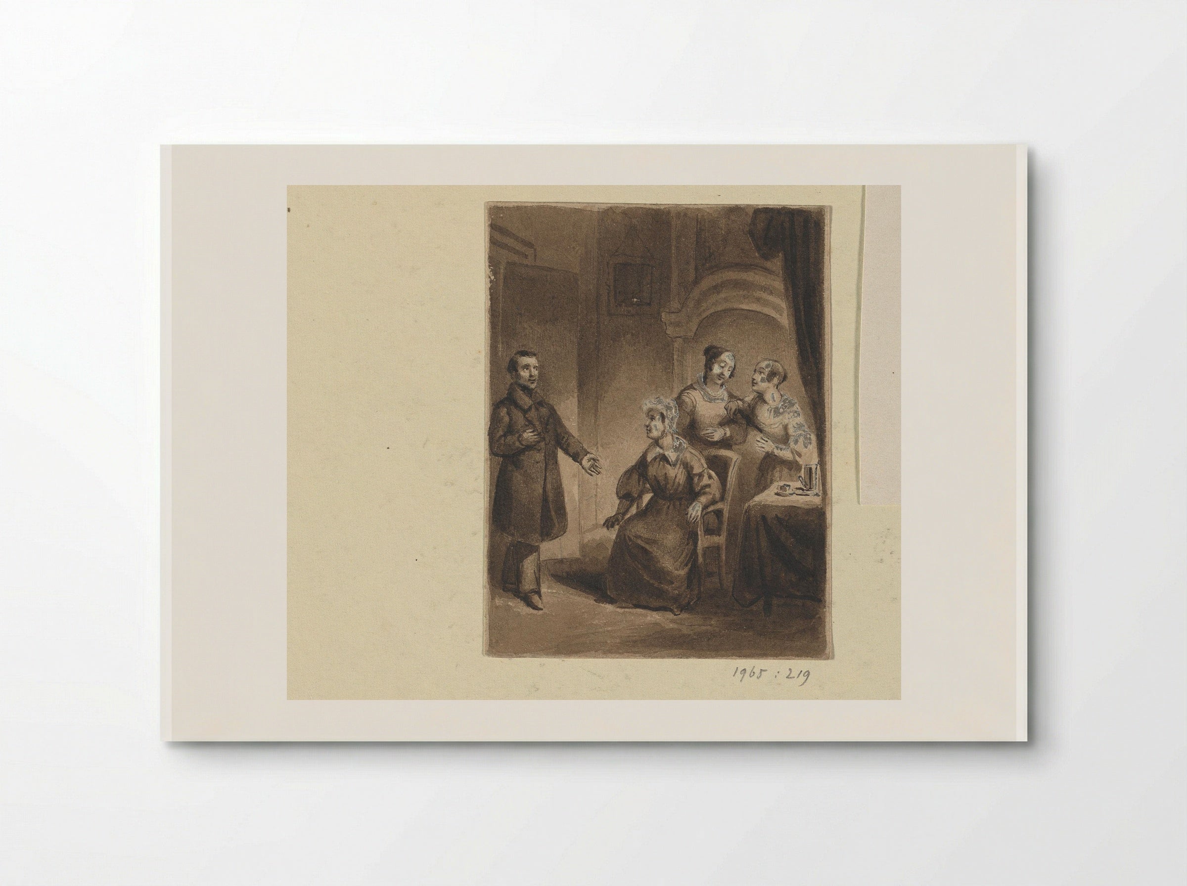 Three Women in an Interior with an Entering Man - Johann Wilhelm Kaiser - Poster