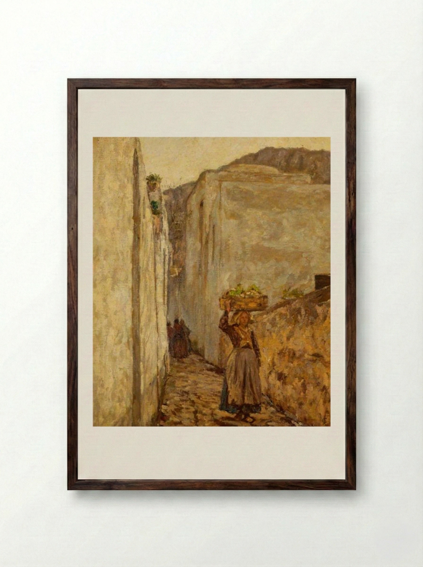 Through the Village - James Charles - Framed Print Dark Wood