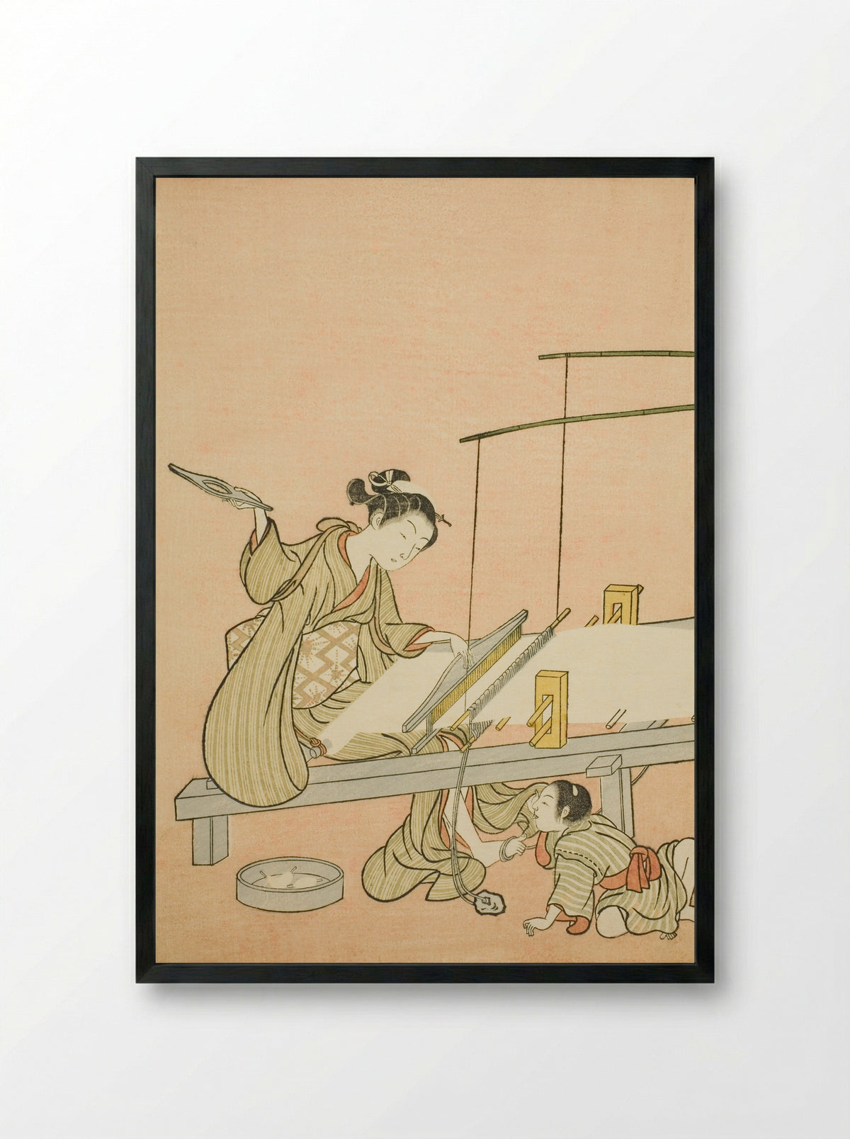 Throwing the Shuttle - Suzuki Harunobu - Framed Print Black
