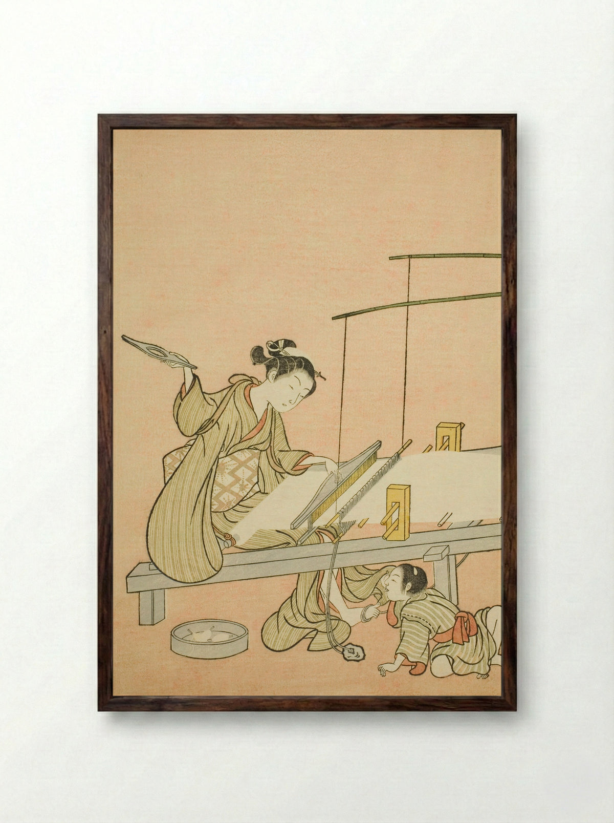 Throwing the Shuttle - Suzuki Harunobu - Framed Print Dark Wood