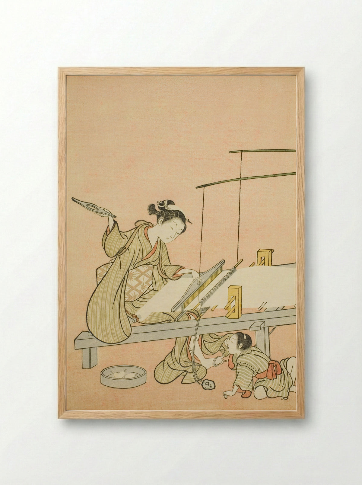 Throwing the Shuttle - Suzuki Harunobu - Framed Print Wood
