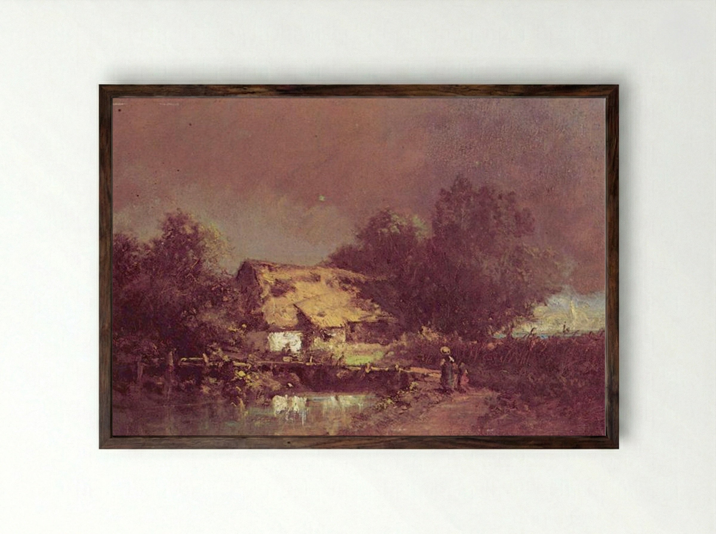 Thunderstorm - Carl Spitzweg - Framed Print Dark Wood