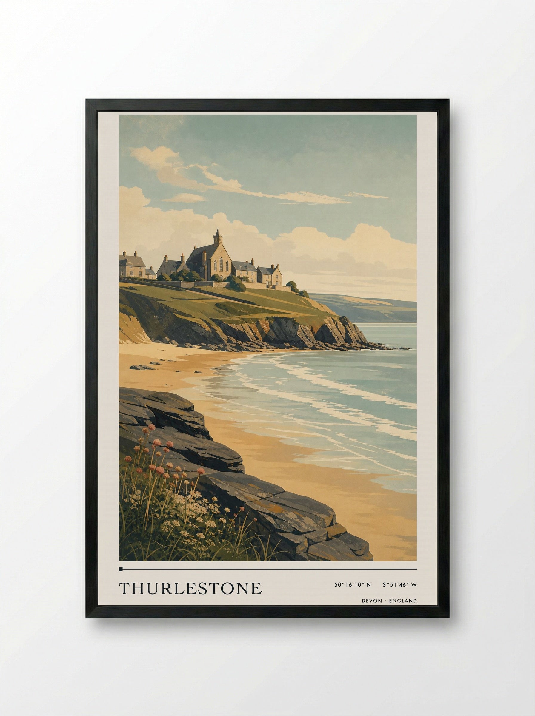 Thurlestone Devon England Travel Poster - Framed Print Black
