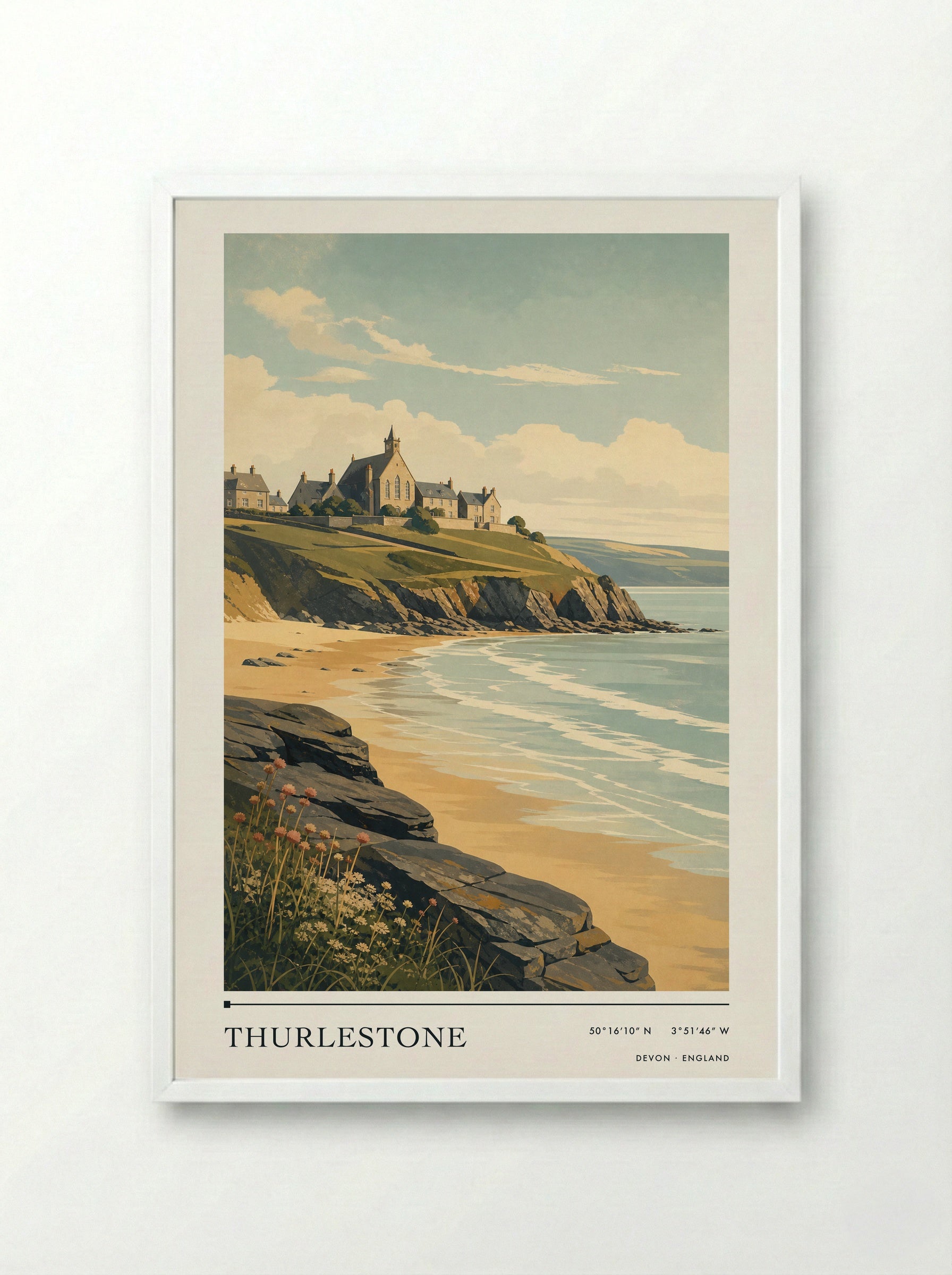 Thurlestone Devon England Travel Poster - Framed Print White