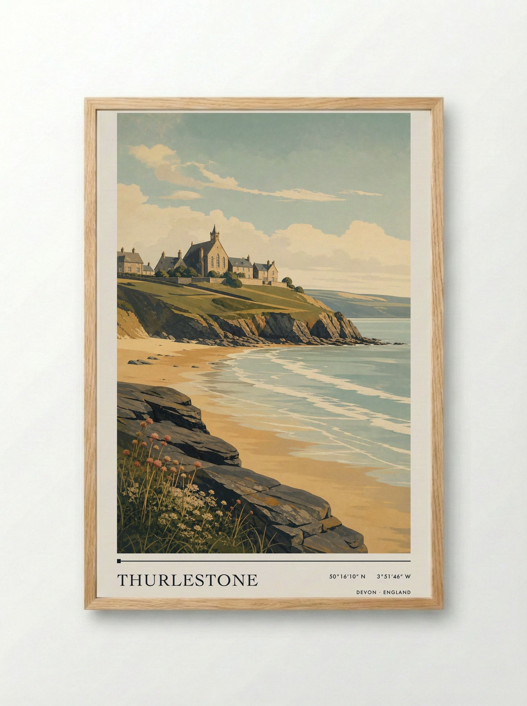 Thurlestone Devon England Travel Poster - Framed Print Wood