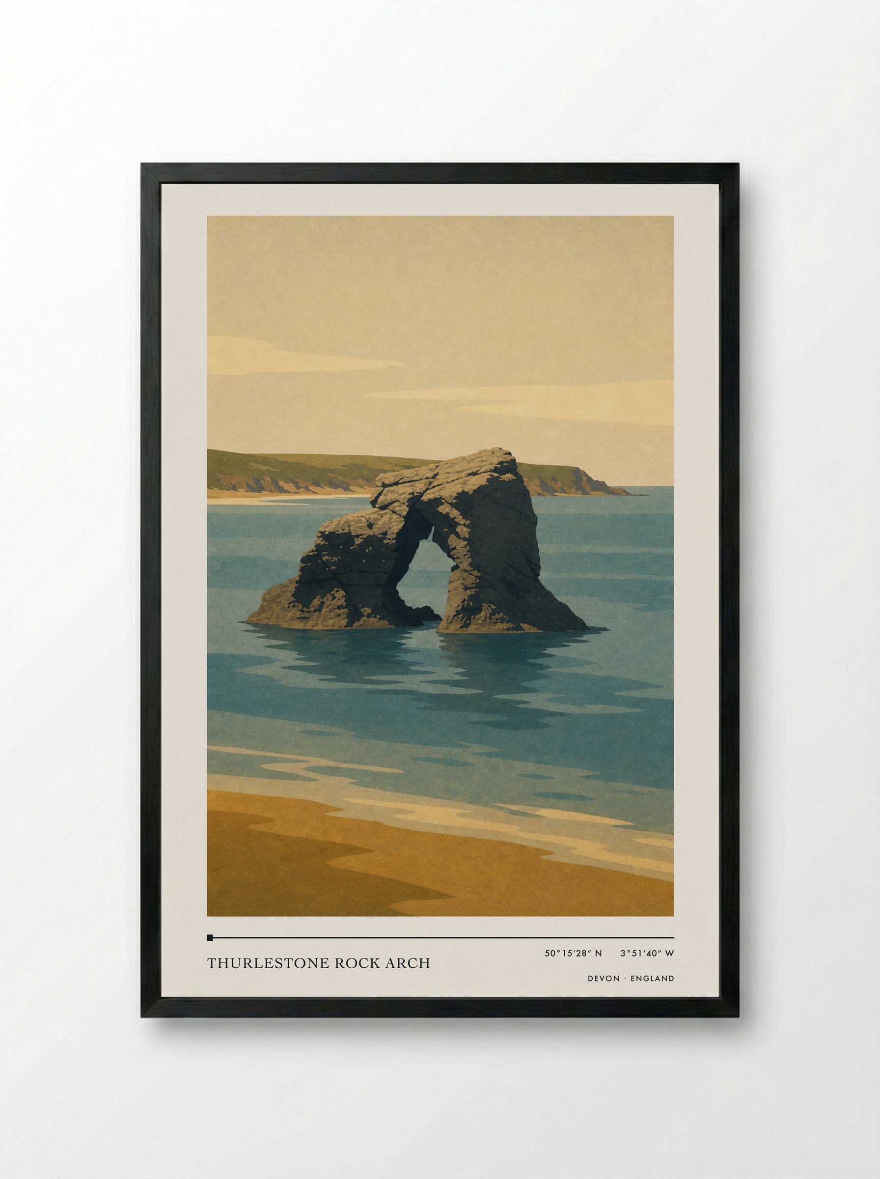 Thurlestone Rock Arch Devon England Travel Poster - Framed Print Black