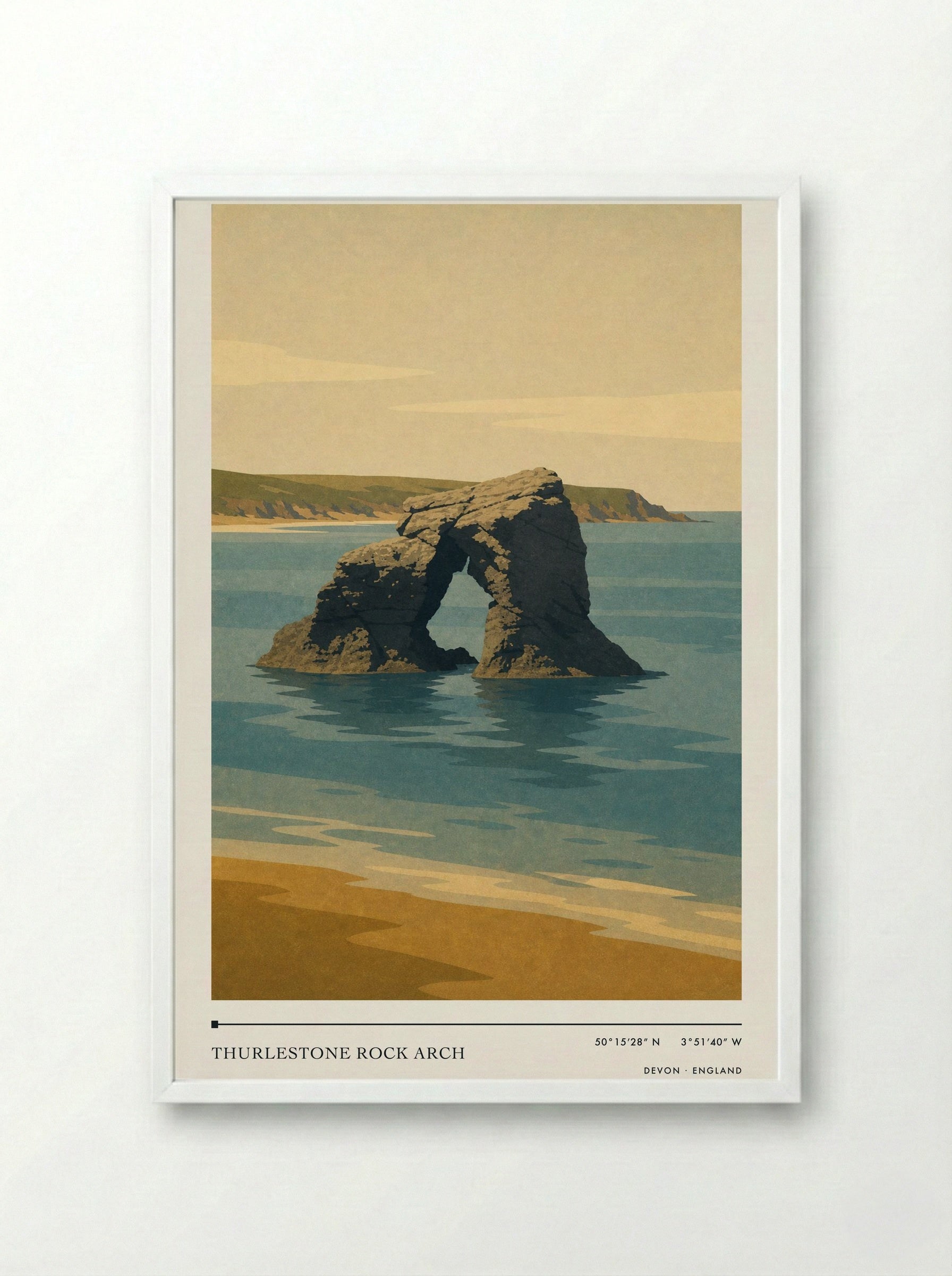 Thurlestone Rock Arch Devon England Travel Poster - Framed Print White