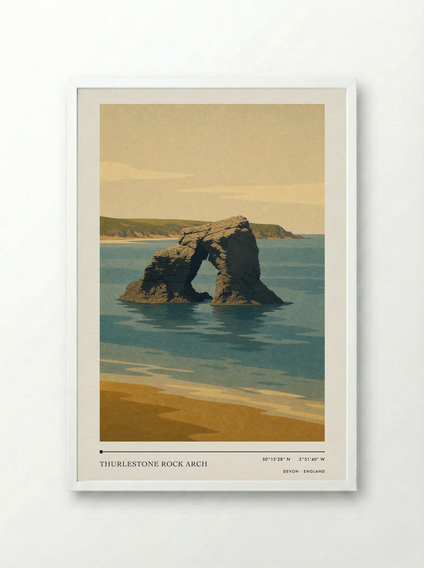 Thurlestone Rock Arch Devon England Travel Poster - Framed Print White