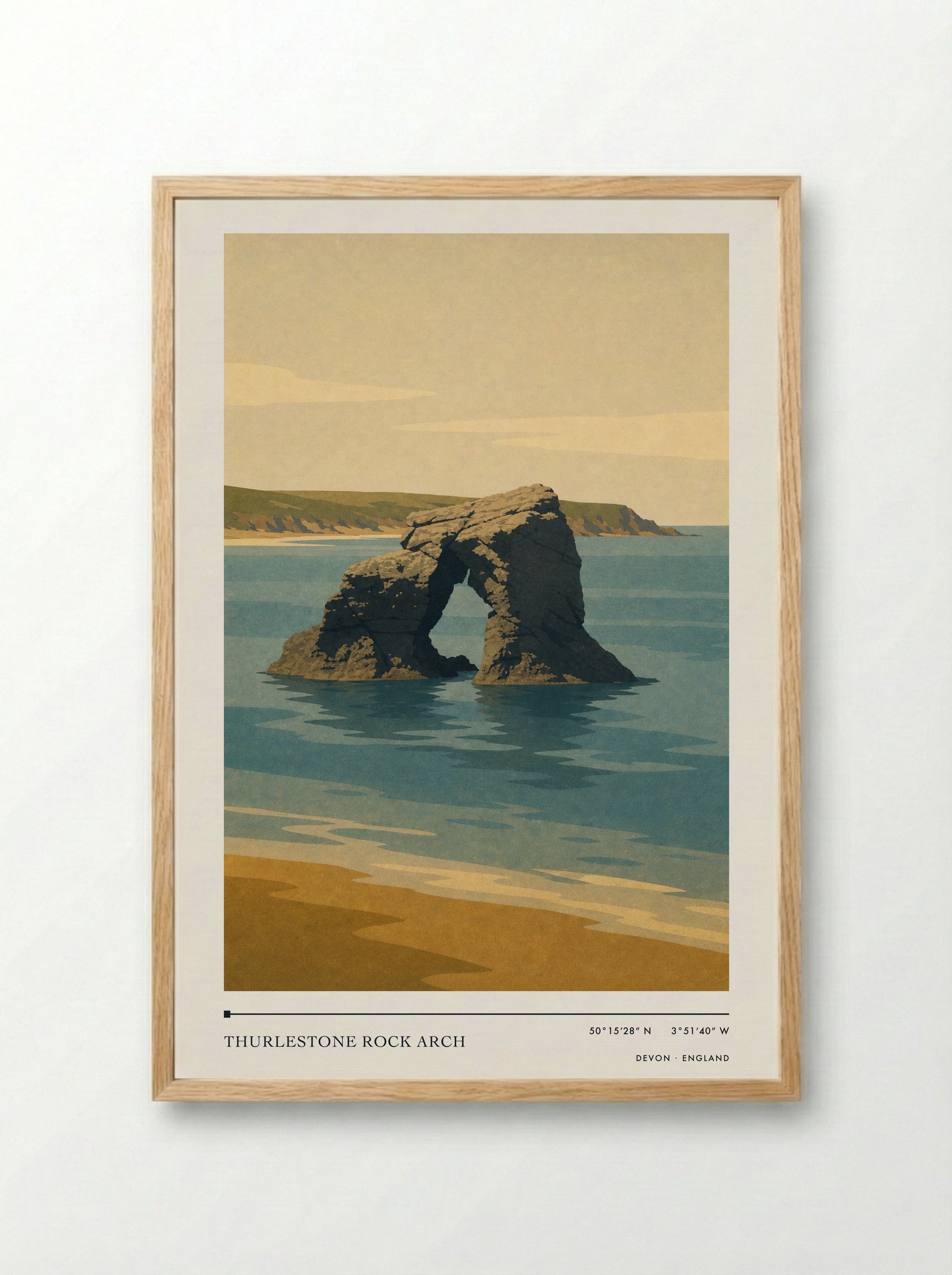 Thurlestone Rock Arch Devon England Travel Poster - Framed Print Wood