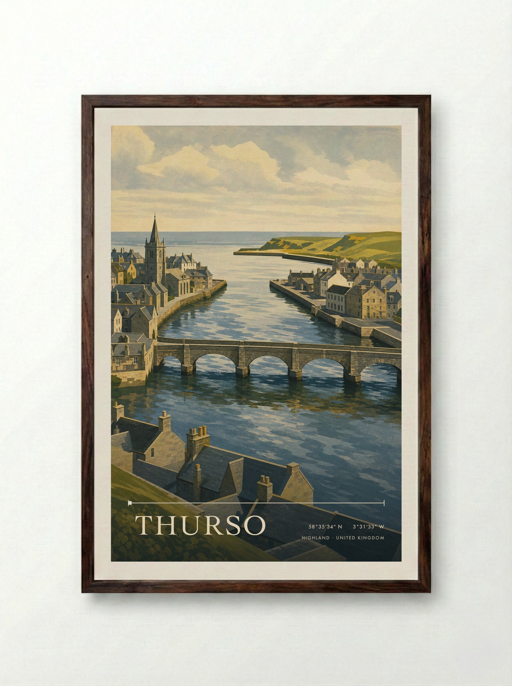 Thurso Highland United Kingdom Travel Poster - Framed Print Dark Wood