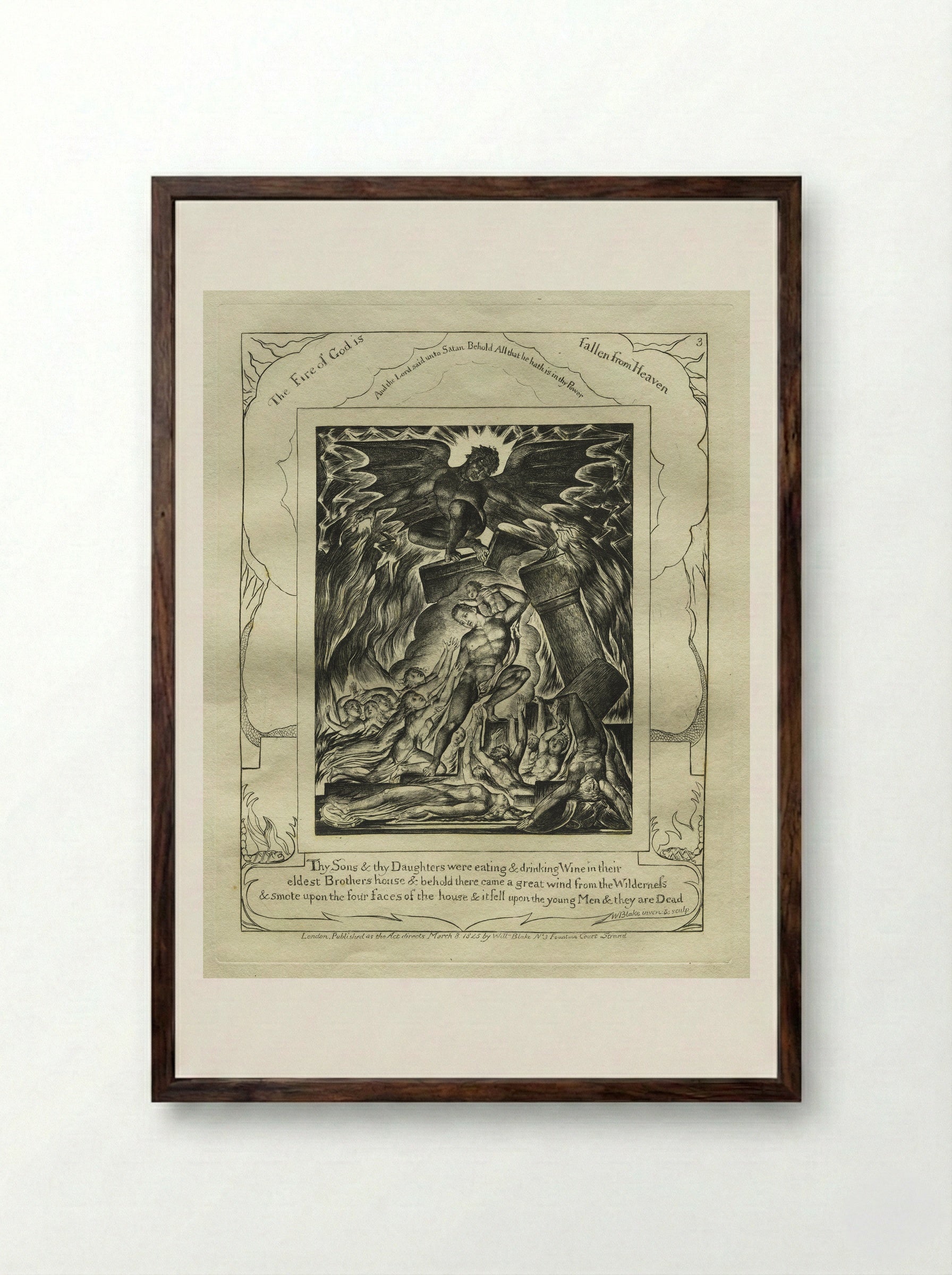 Thy Sons and Daughters Were Eating and Drinking Wine (The Book of Job) - William Blake - Framed Print Dark Wood