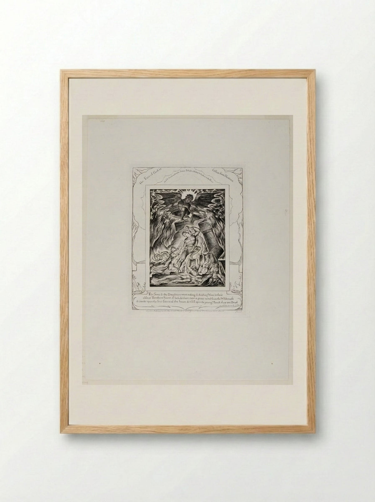 Thy sons and thy daughters were eating and drinking wine - William Blake - Framed Print Wood