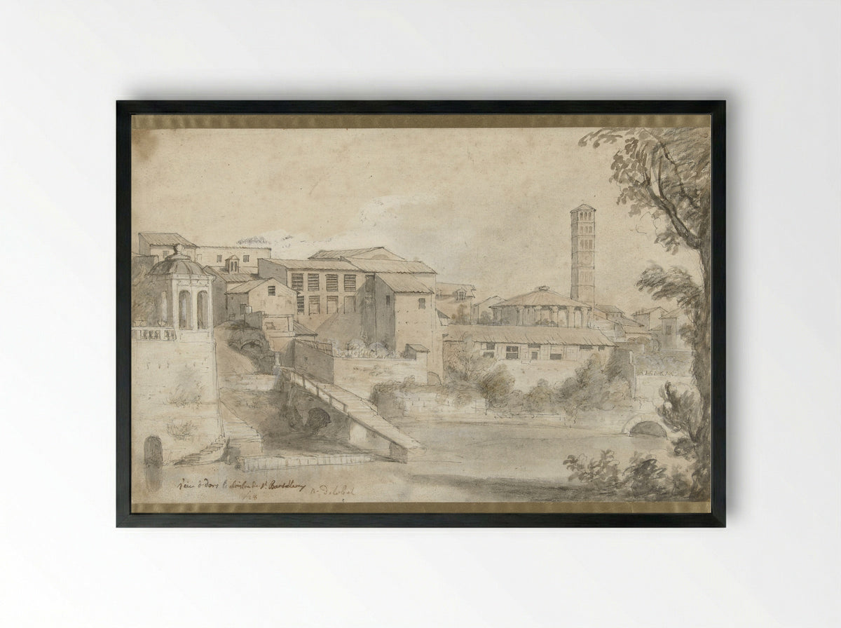 Tibereiland met het klooster van San Bartolommeo - Nicolas Delobel - Framed Print Black