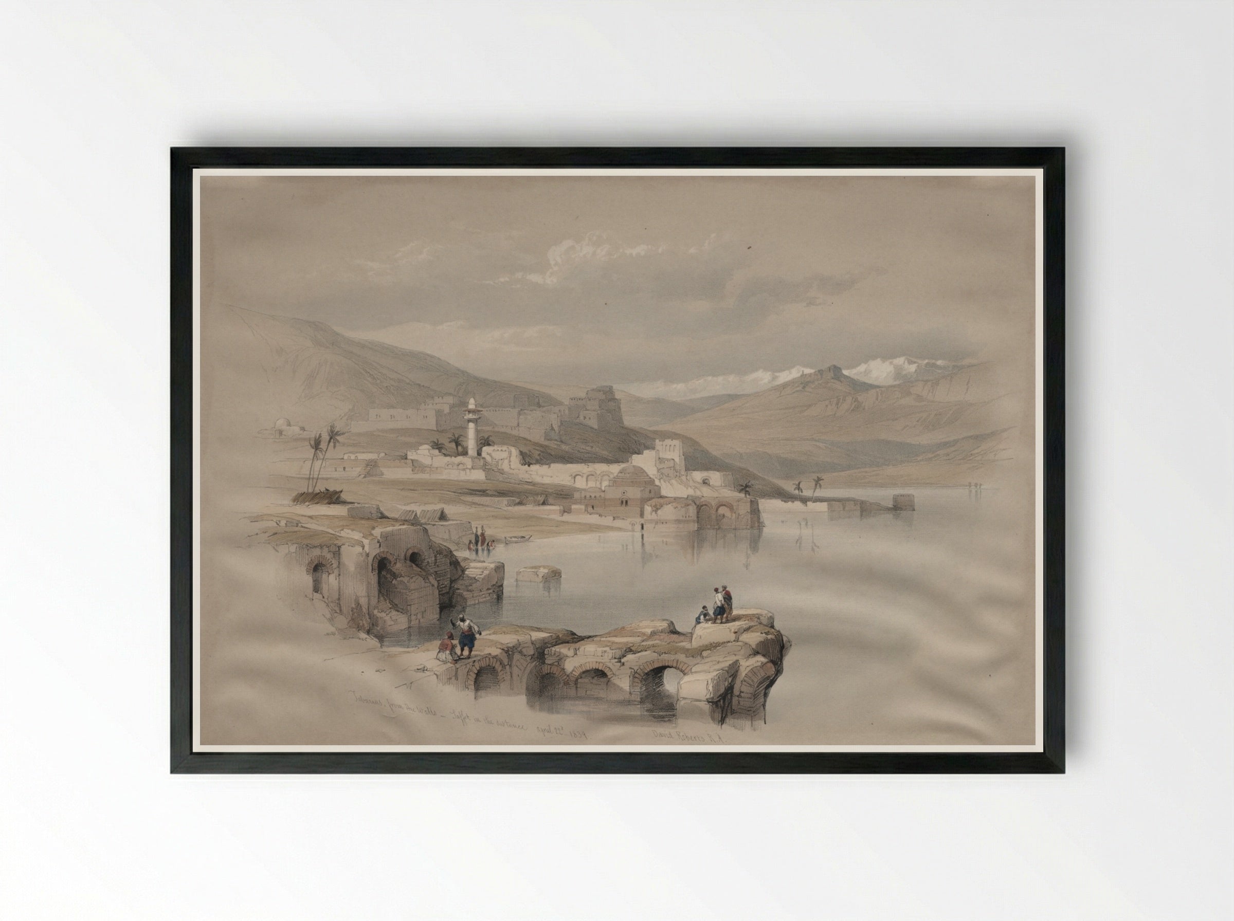Tiberias, from the Walls, Safet in the Distance - David Roberts - Framed Print Black