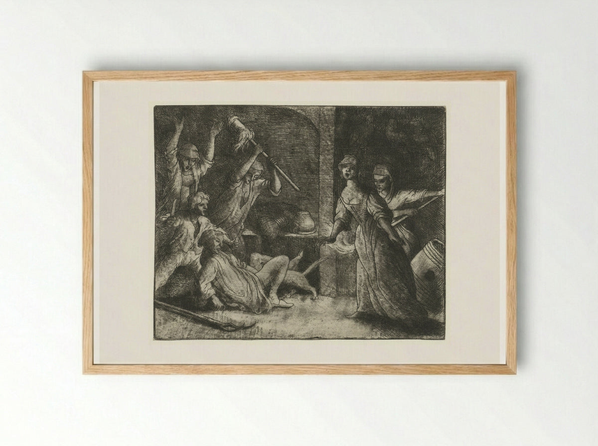 Tibert the Cat Bites the Priest - Allaert van Everdingen - Framed Print Wood