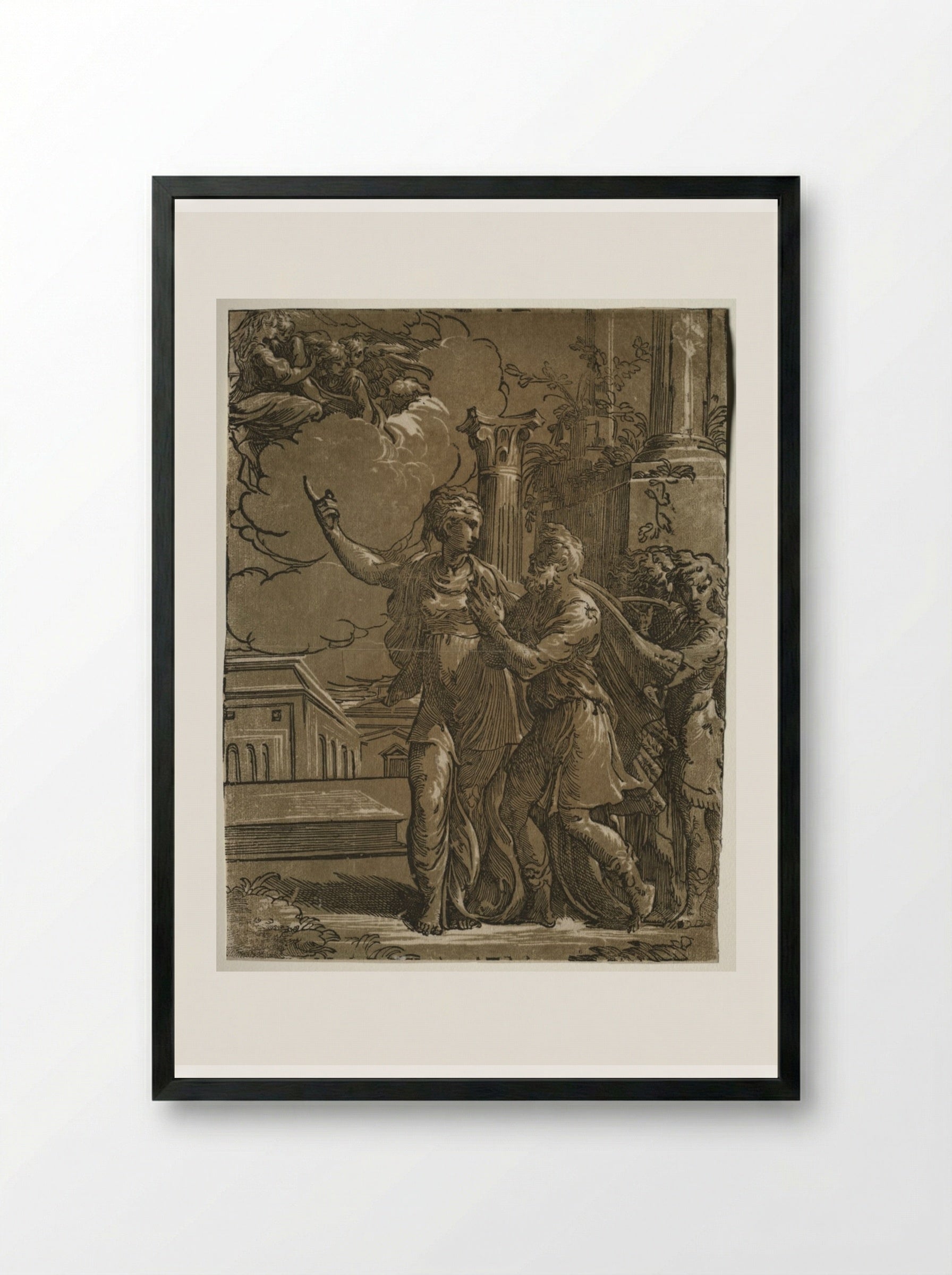 Tiburtine Sibyl and the Emperor Augustus - Parmigianino - Framed Print Black