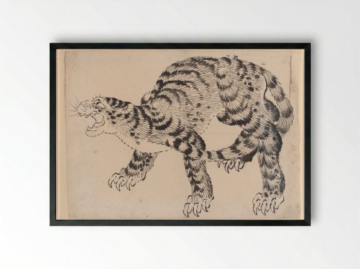 Tiger (Ink Drawing) - Hokusai School - Framed Print Black