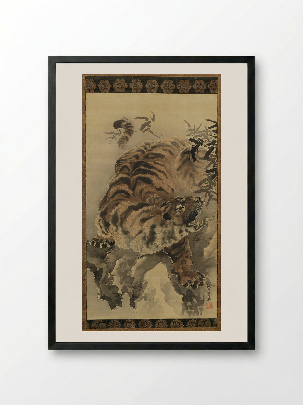 Tiger in the Bamboo Grove - Kishi Ganku - Framed Print Black