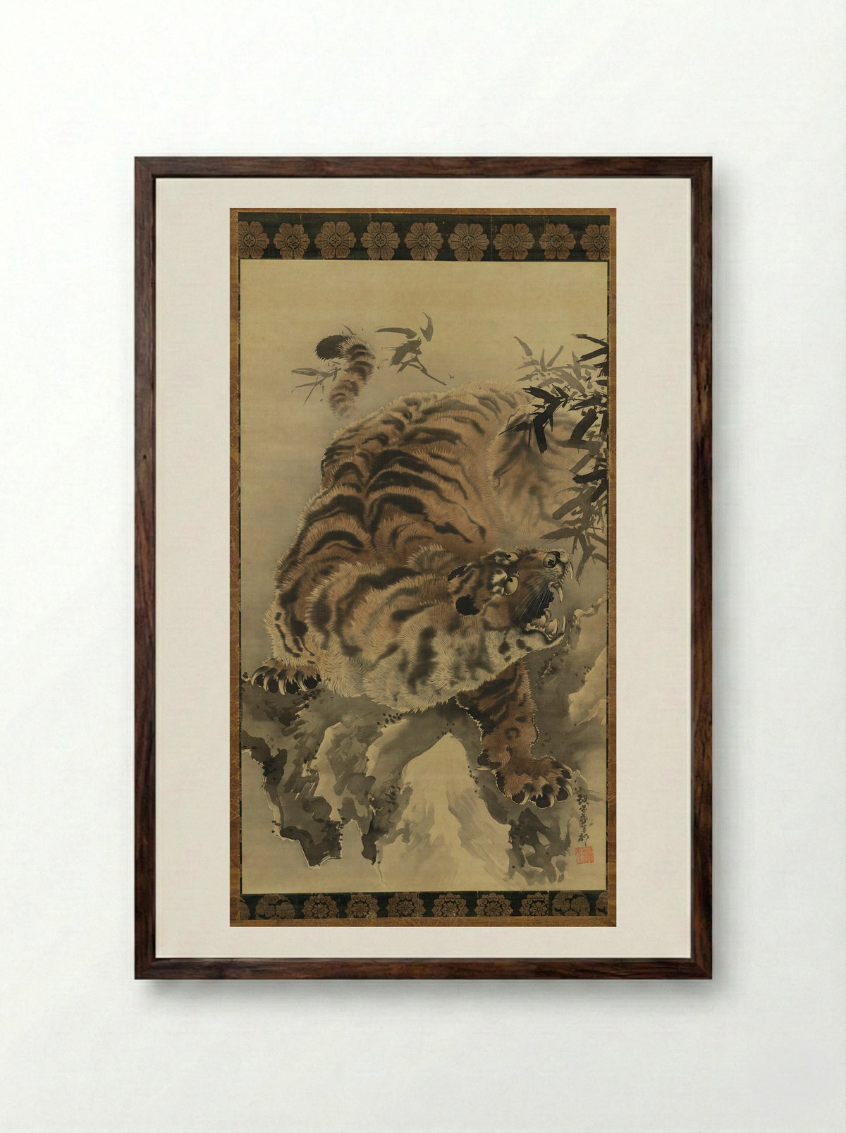 Tiger in the Bamboo Grove - Kishi Ganku - Framed Print Dark Wood
