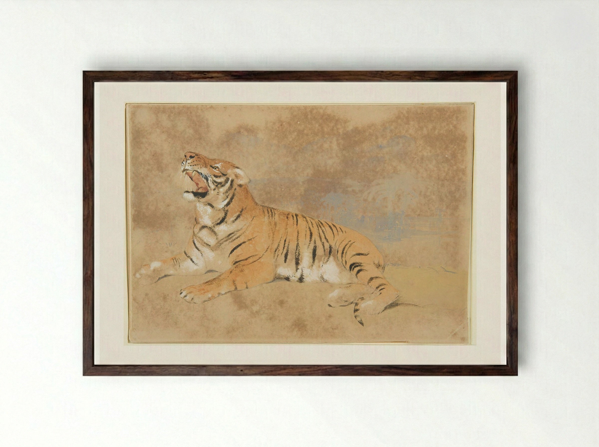 Tiger - Sir Edwin Henry Landseer - Framed Print Dark Wood