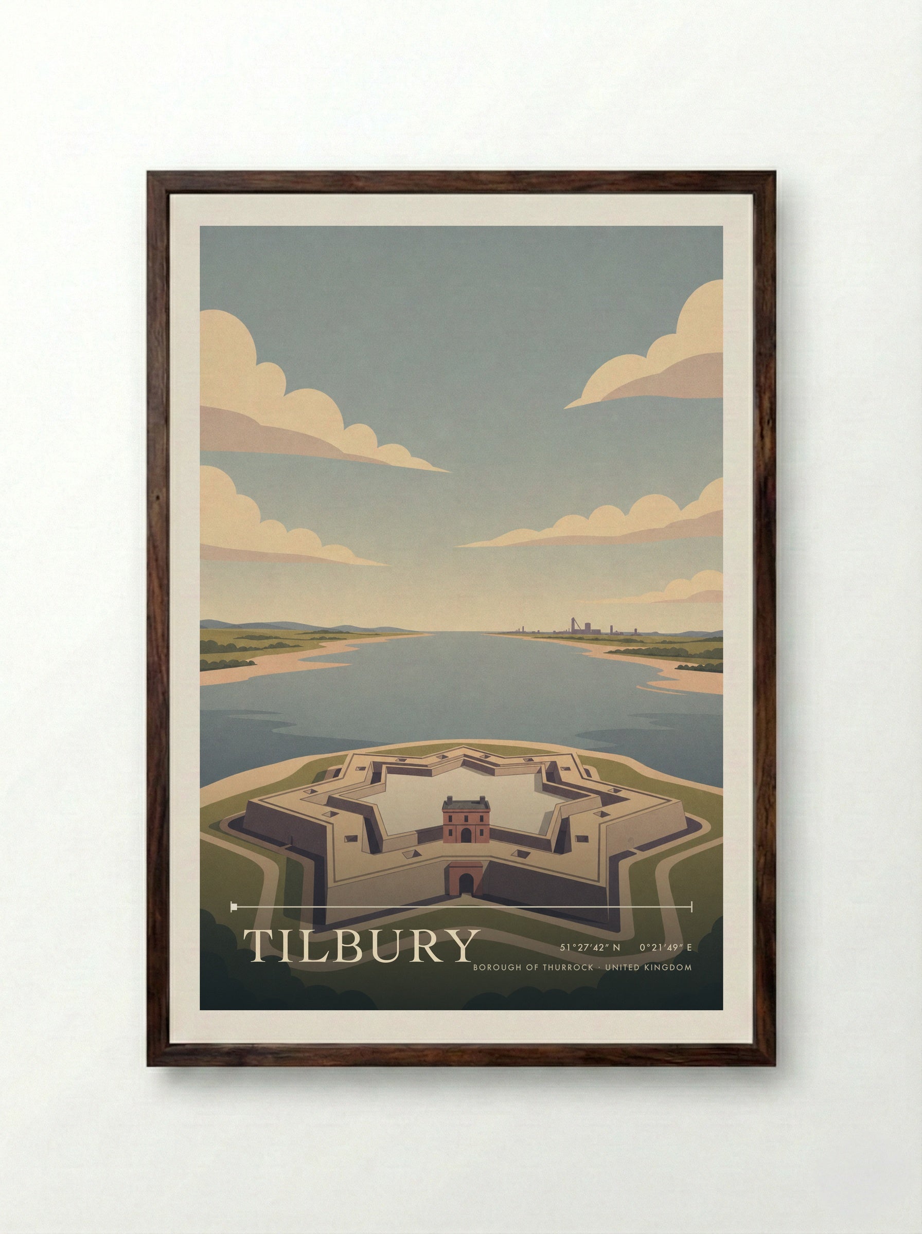 Tilbury Borough of Thurrock United Kingdom Travel Poster - Framed Print Dark Wood