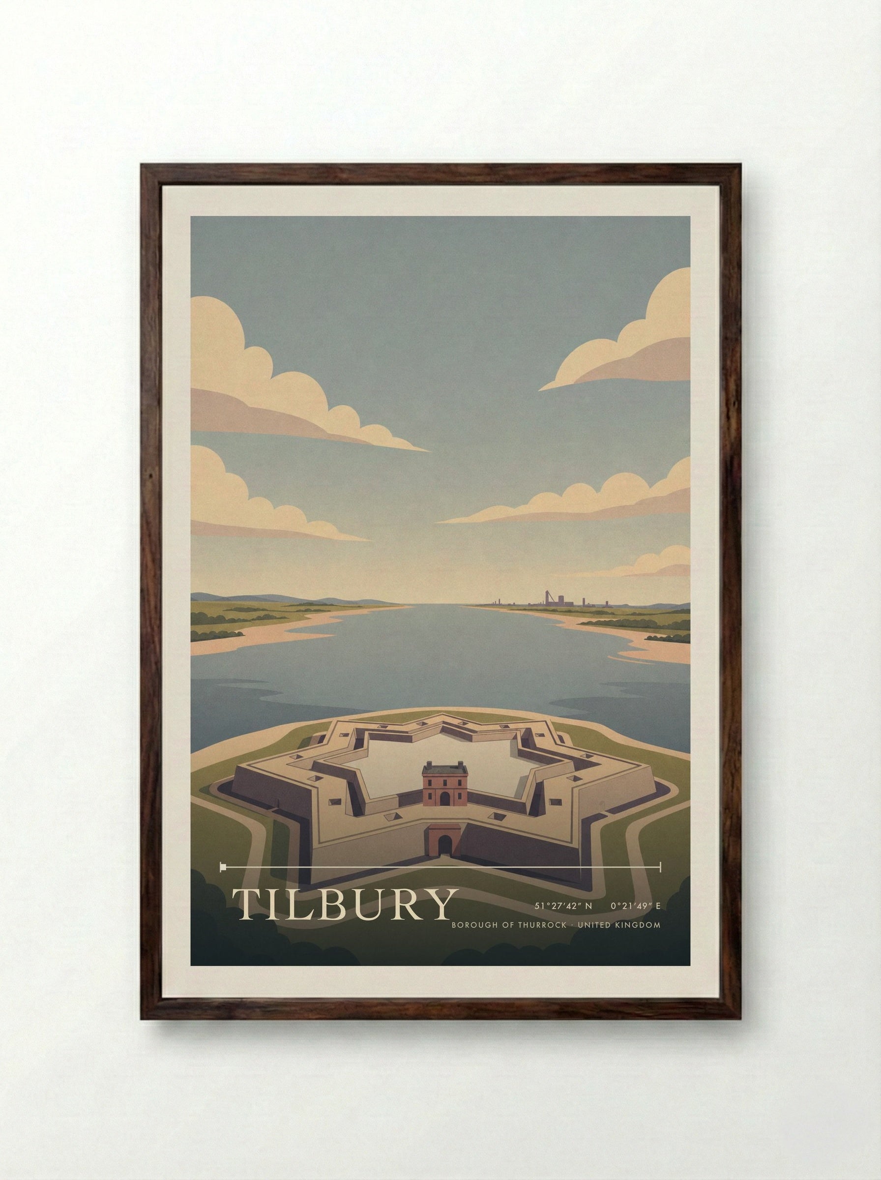 Tilbury Borough of Thurrock United Kingdom Travel Poster - Framed Print Dark Wood